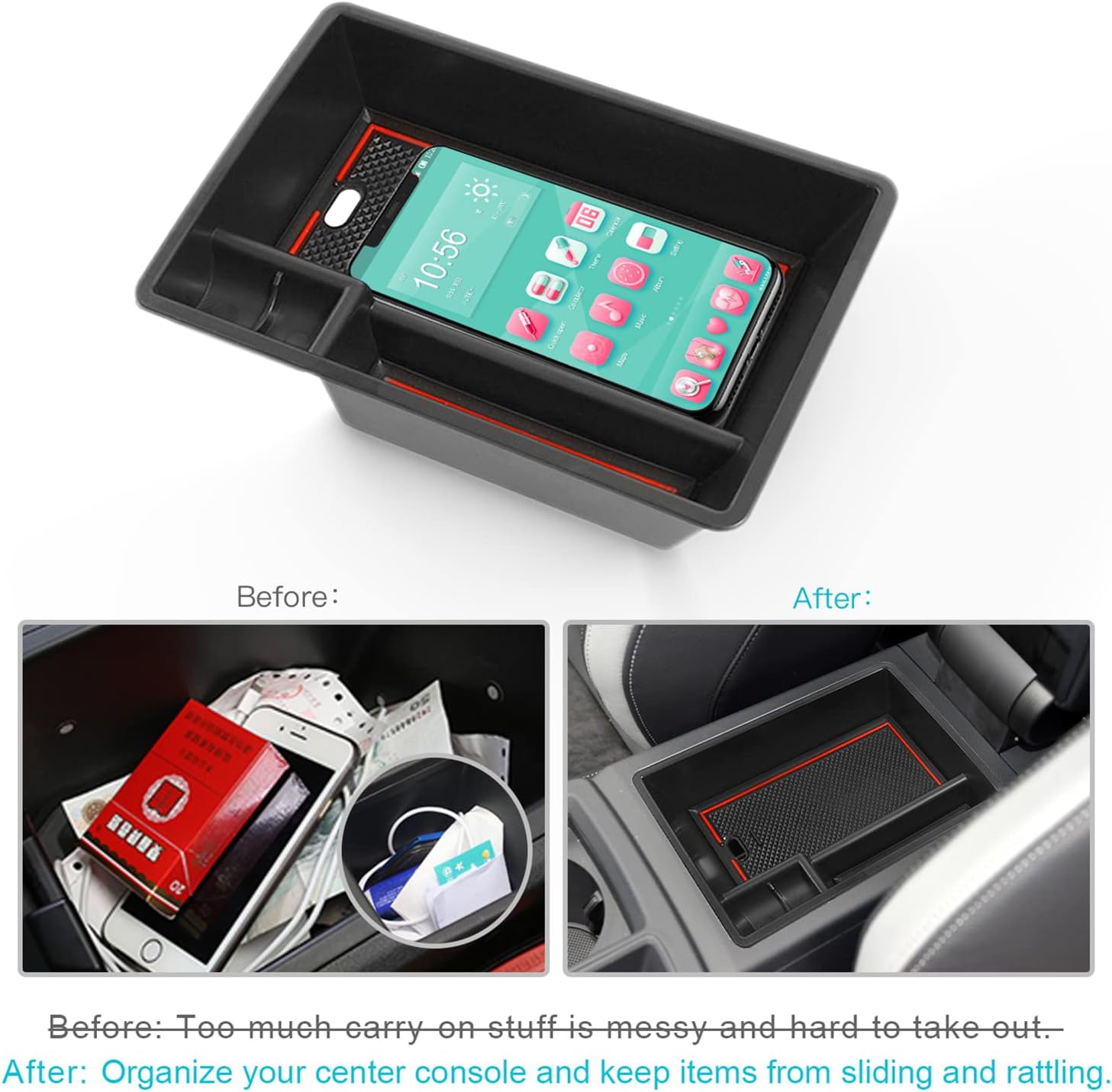 CDEFG Center Console Accessory Organizer for 2019 2020 2021 Q3 F3, ABS Material Armrest Box Insert Tray Glove Secondary Storage Box Pack of 2