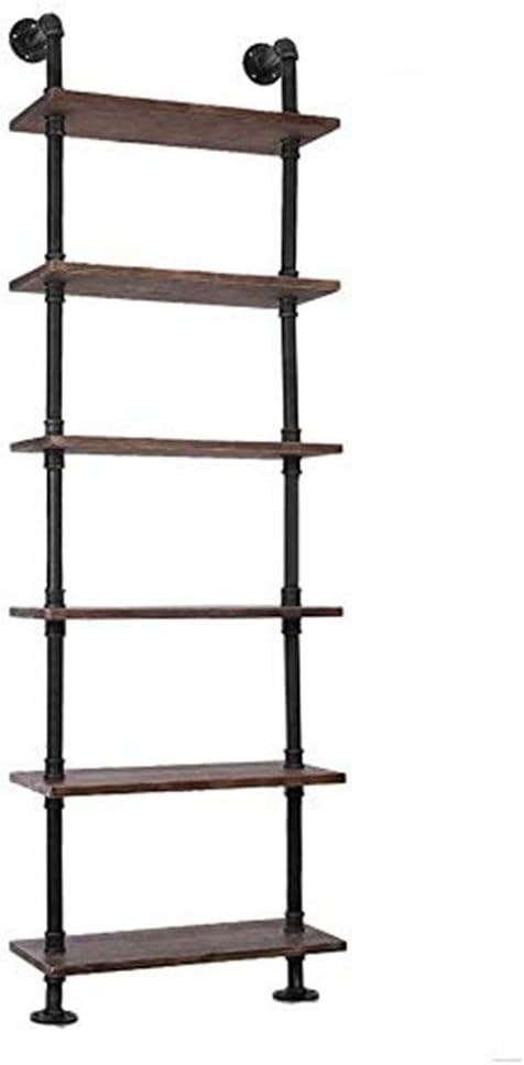 MZXUN Ndustrial Wall Shelves Ladder Shelf DIY Iron Pipe Standing Bookcase Utility Storage Floor Bookcase Multi-Layer Storage Rack Display Stand Home Organiser (Color : Wood, Size : Free Size)