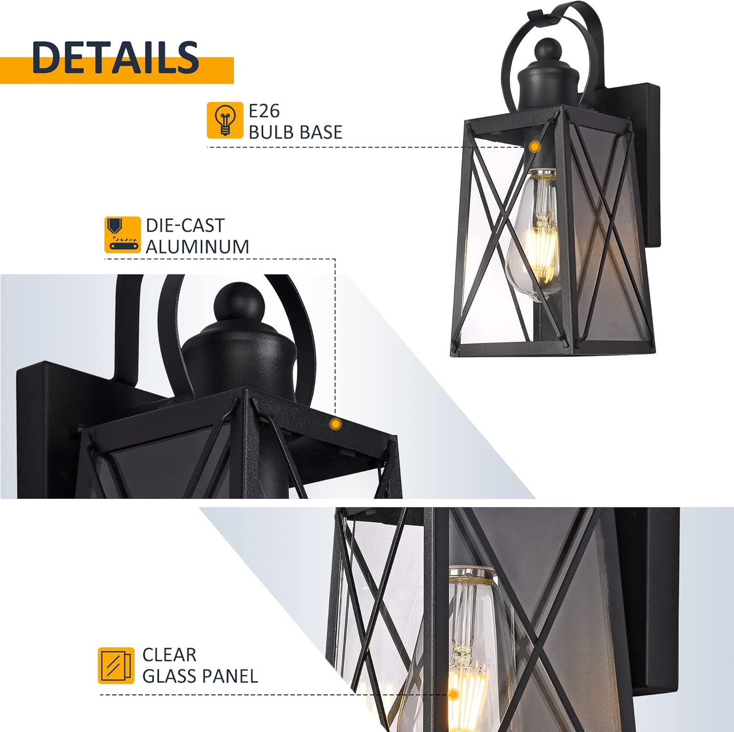 NAWVACE Outdoor Wall Lantern, Waterproof Wall Sconce, Porch Lights Wall Mount, Outdoor Light Fixture Exterior, Matte Black Wall lamp for Patio, Garage, Yards, Entry Way, E26 Base