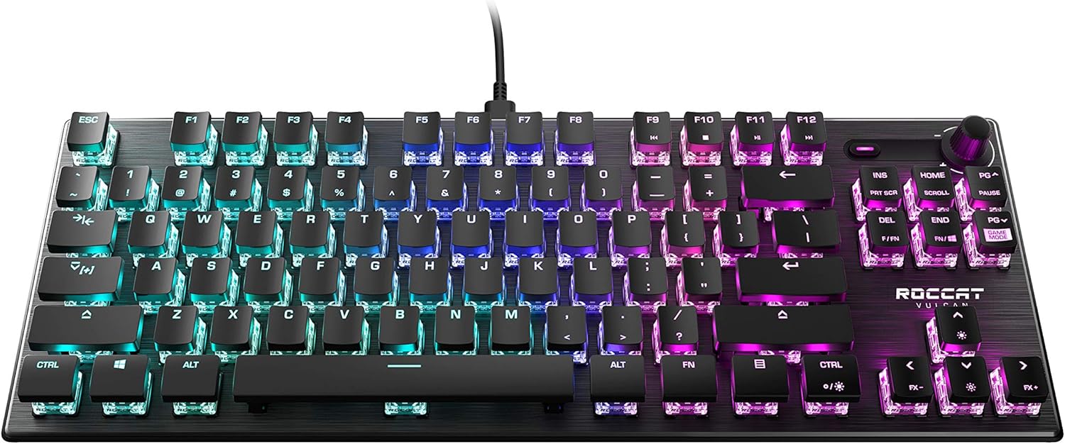 ROCCAT Vulcan TKL Mechanical PC Tactile Gaming Keyboard, Compact, Tenkeyless, Titan Switch Optical, RGB AIMO Lighting, Anodized Aluminum Top Plate, Detachable USB-C Cable, Low Profile Design, Black