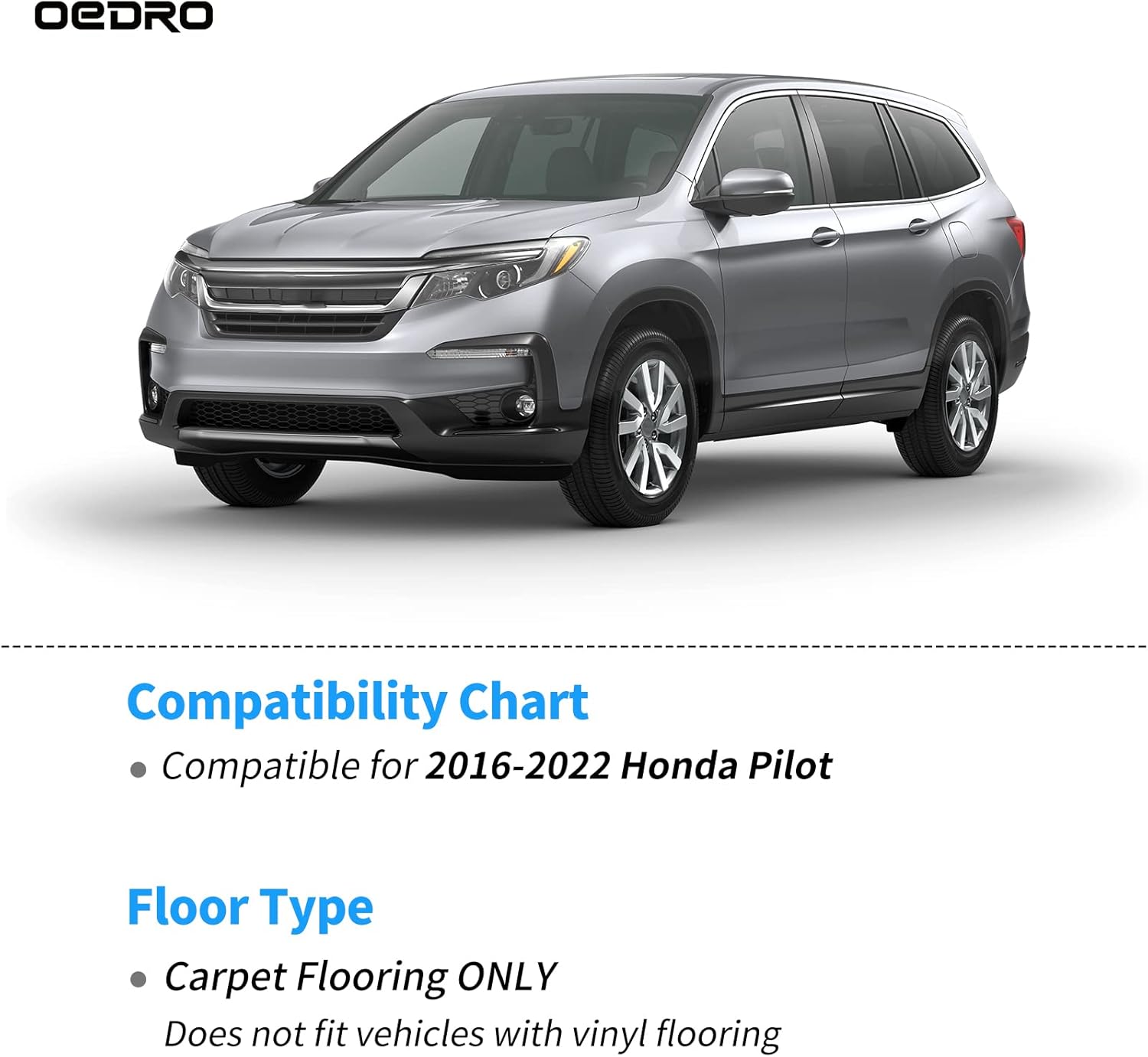 OEDRO Floor Mats Compatible for 2016-2022 Honda Pilot, Unique Black TPE All-Weather Guard Includes 1st and 2nd Row: Front, Rear, Full Set Liners