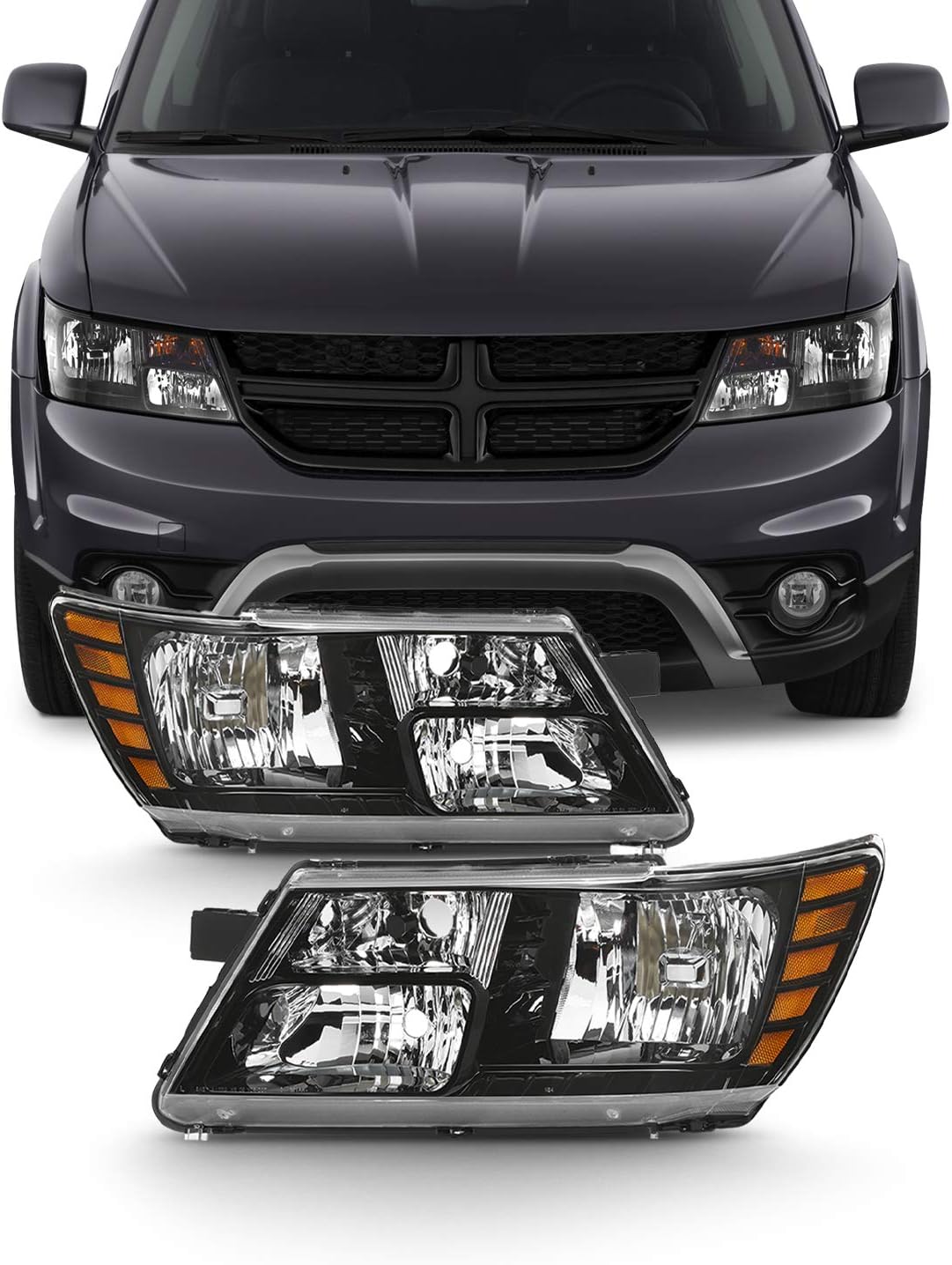 AKKON - [Hologen Type] For 2009-2019 Dodge Journey w/Black Trim Headlight Driver Left + Passenger Right Side Pair