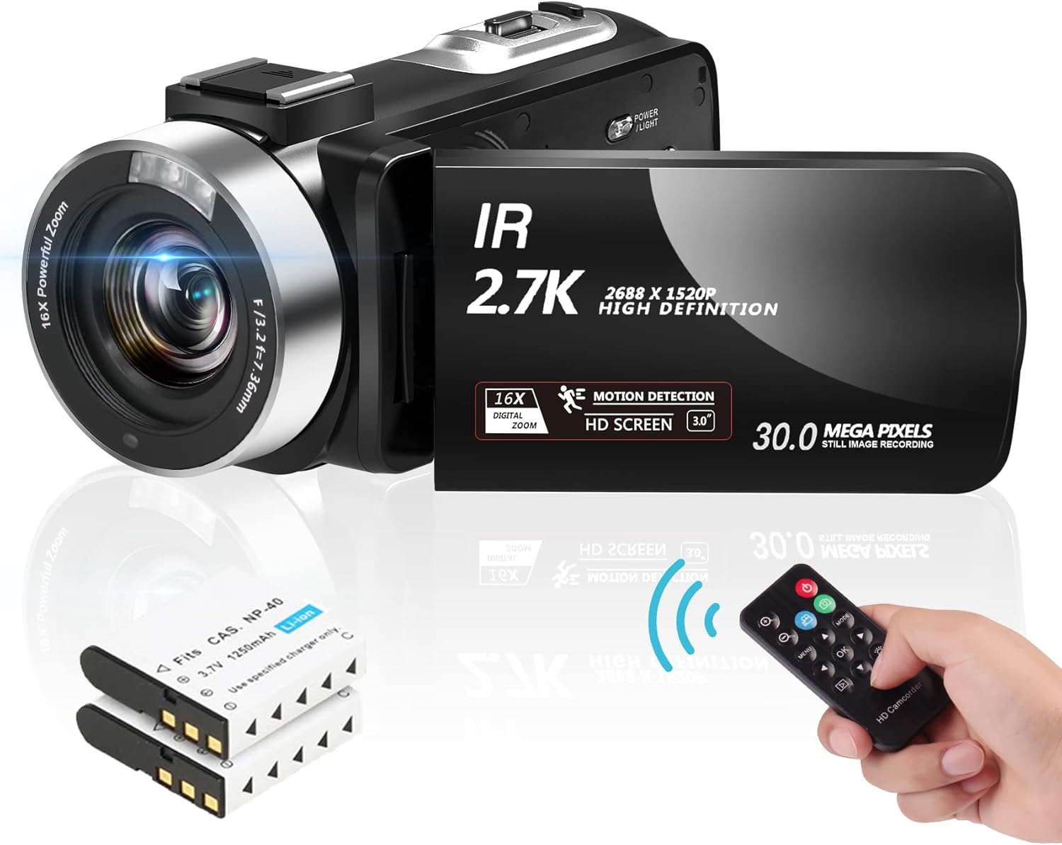 Video Camera Camcorder Digital Vlogging Camera YouTube Camera UHD 2.7K 30FPS 30MP Recorder 16X Digital Zoom with 2 Batteries Pack of 2