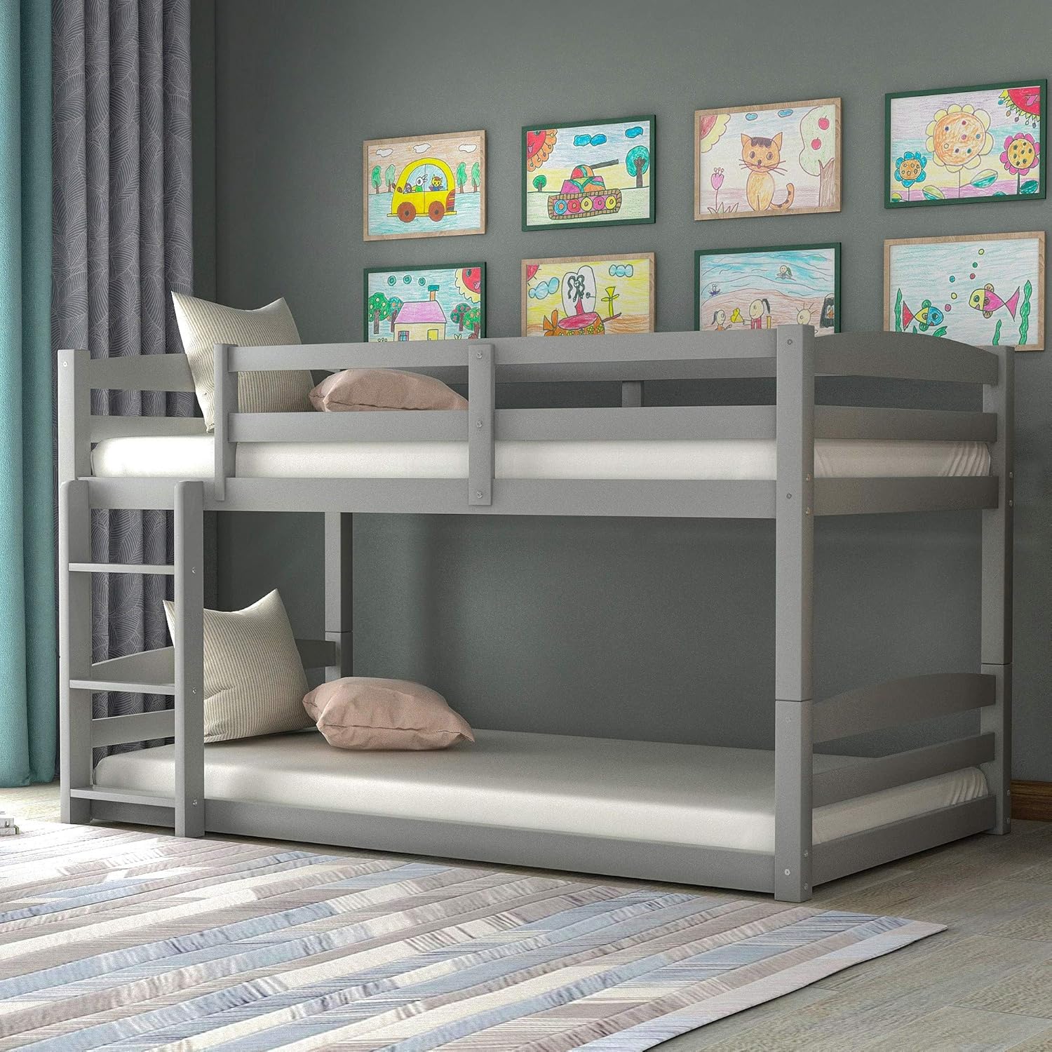Twin Over Twin Over Twin Triple Bunk Bed for Kids, Detachable 3 Bed Frame, Wood (White)