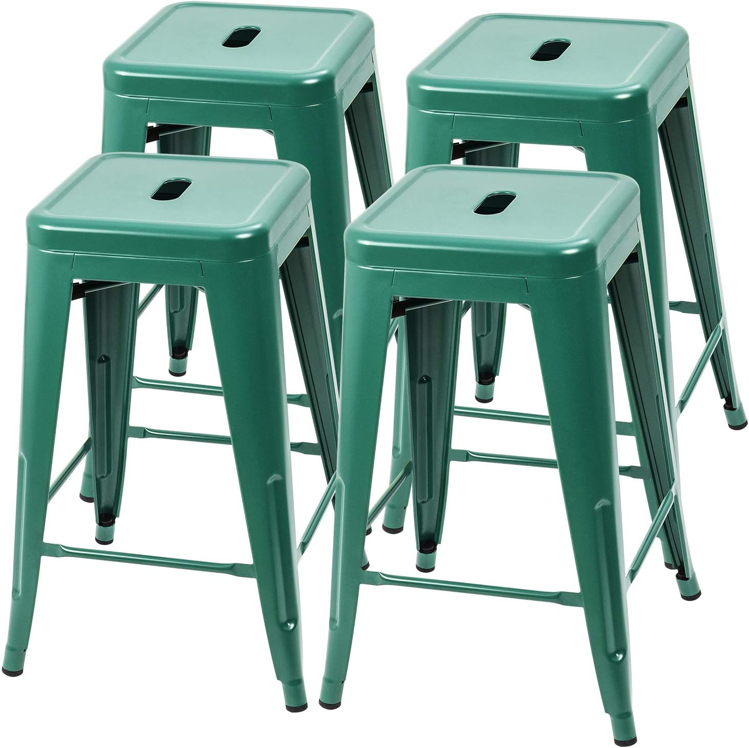 Furmax 24 Inches Metal Bar Stools High Backless Indoor-Outdoor Counter Height Stackable Stools Set of 4(Silver)