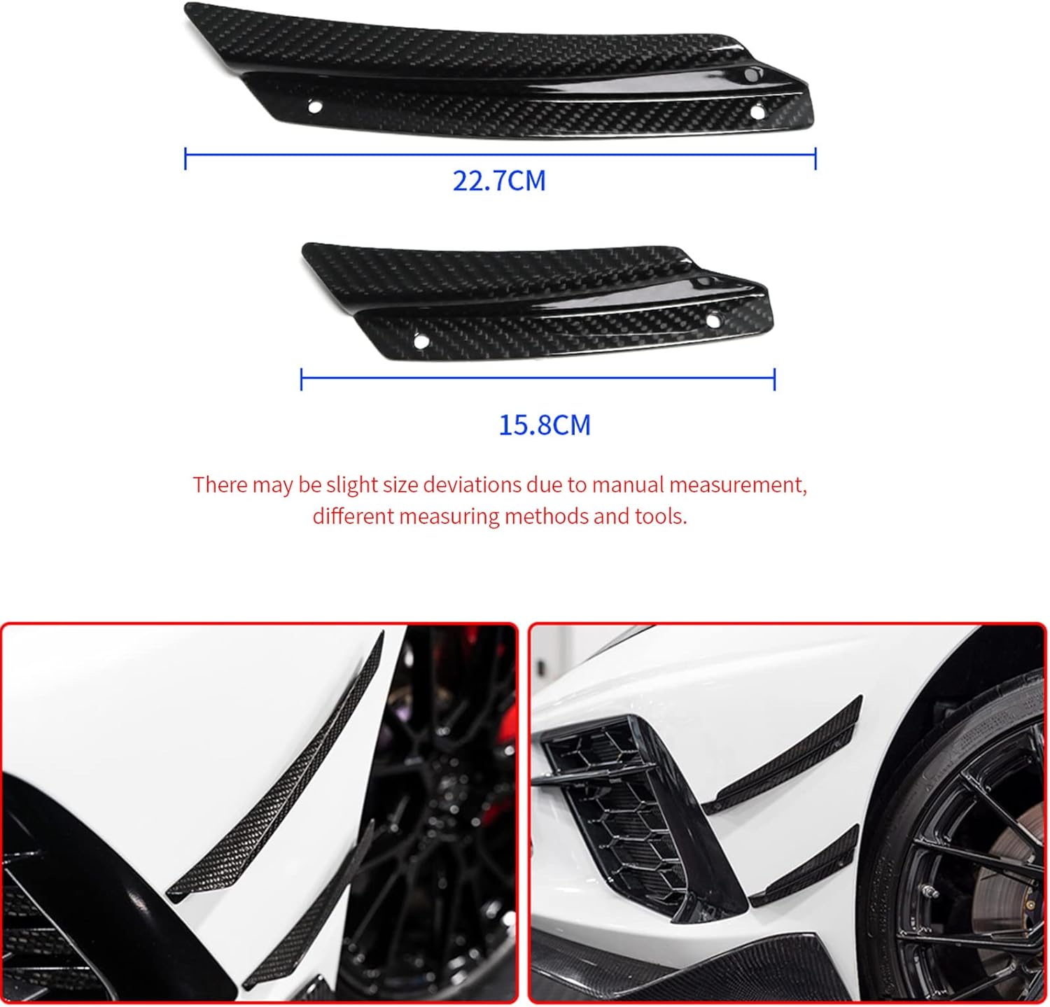 4pcs Front Side Body Bumper CANARDS Trim for 2020 2021 Chevrolet Corvette C8 | GM Z51 Style, Attach On Splitter, Genuine Carbon Fiber