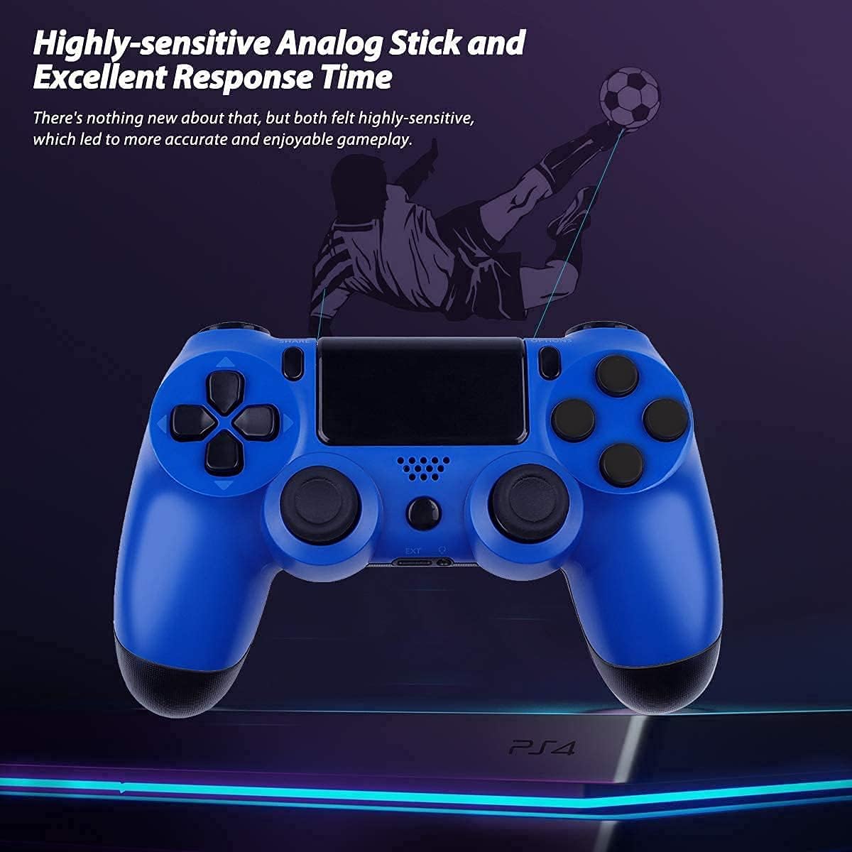 Donop Wireless Controller Compatible for PS4 / Slim/Pro Console, Double Vibration, 6-Axis Gyro Sensor, Speaker, Built-in Audio Jack with Charging Cable (Red+Blue) Pack of 2