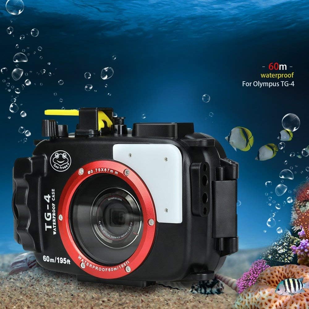 Sea Frogs 195FT/60M Underwater Camera Waterproof Diving housing for Olympus TG-4 Black (Housing + Red Filter)