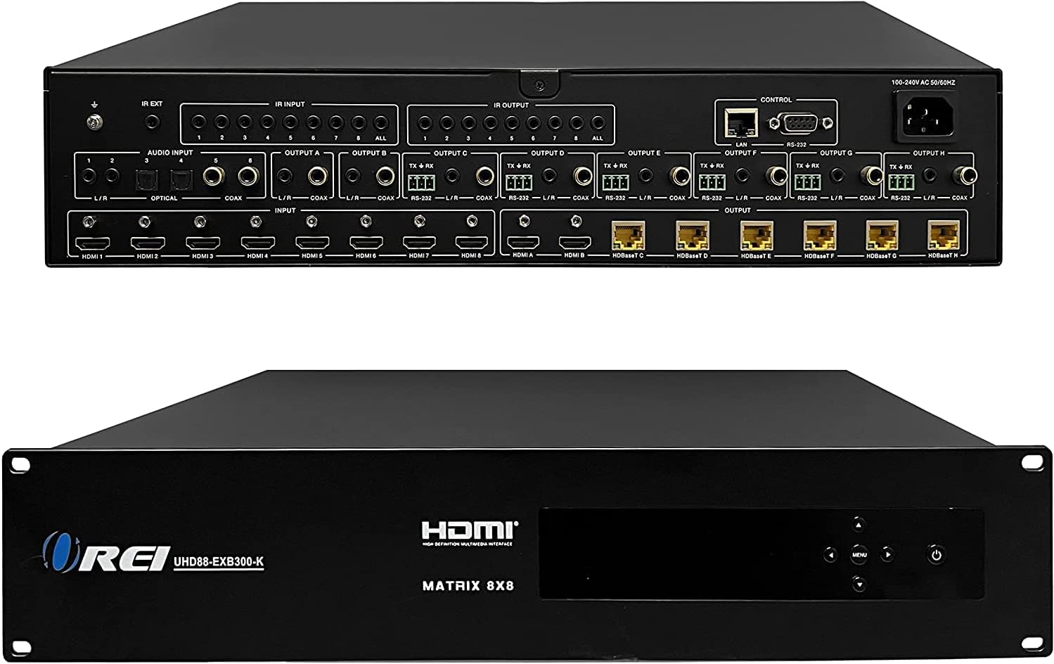 8x6 4K HDMI Matrix Switcher Extender by OREI - HDBaseT UltraHD 4K @ 60Hz 4:4:4 Over Single CAT5e/6/7 Cable with HDR, CEC & IR Control, RS-232 - Up to 300 Ft - 2 Loop Out 4 Receivers Audio Extractor