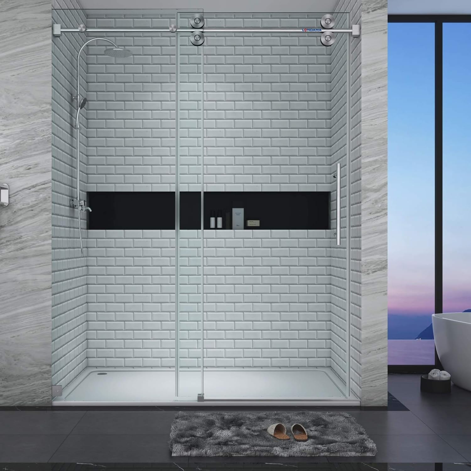 LONDAMA Shower Door,Frameless Single Sliding Glass Shower Doors 3/8
