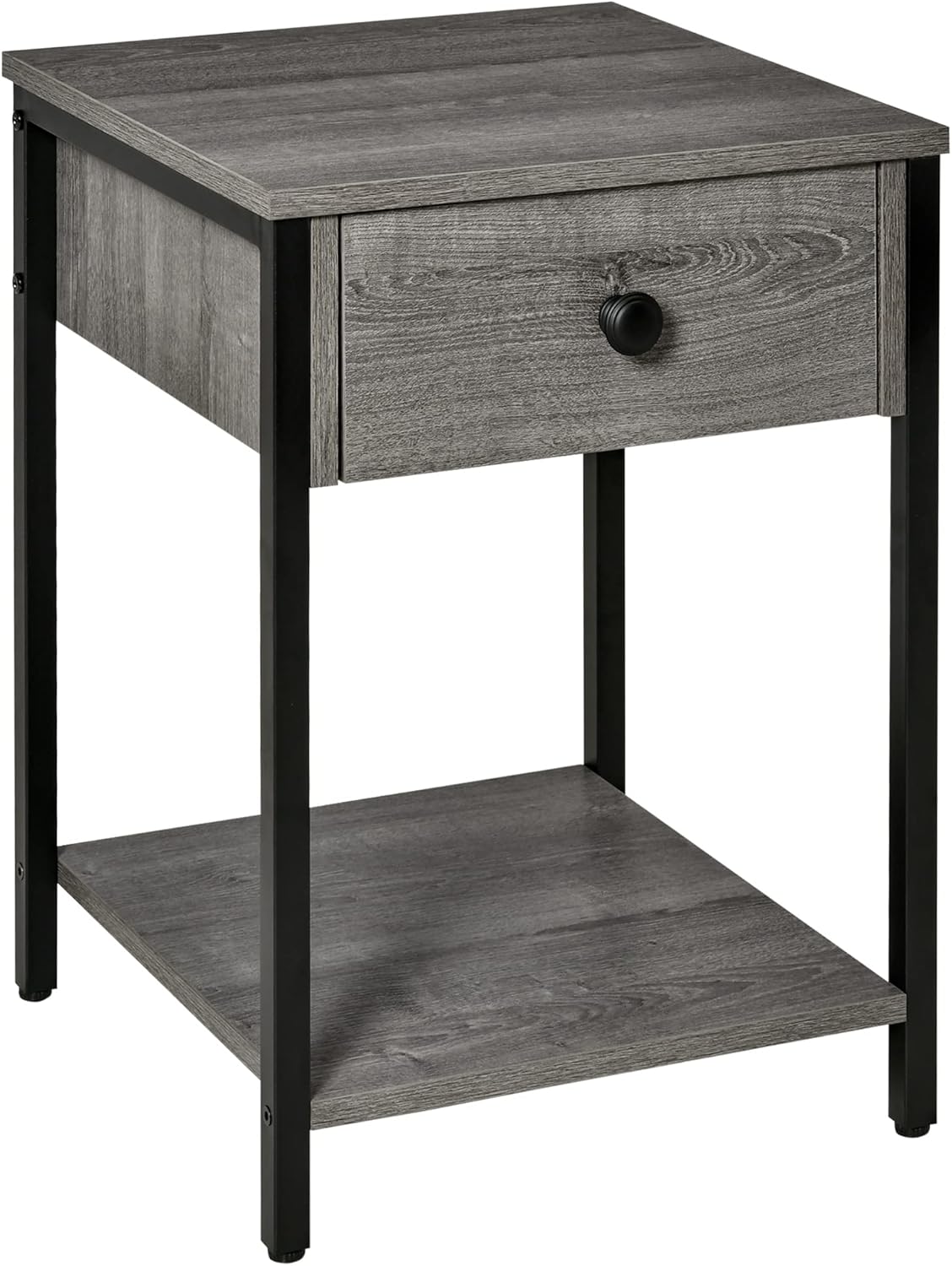 HOMCOM Industrial Side Table with Storage Shelf, Accent Table with Drawer for Living Room, or Bedroom, Grey