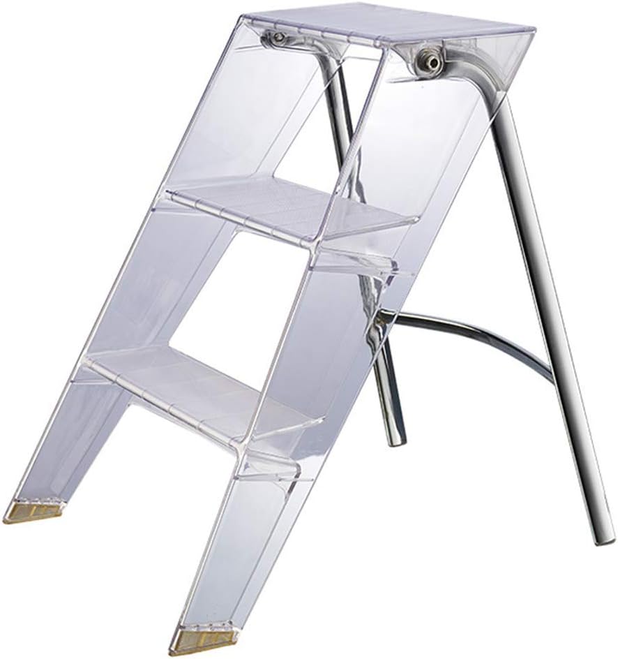 RR-YRF Acrylic Three-Step Ladder Nordic Household Multifunctional Ladder Transparent Folding Stool, Library Foot Pedal Non-Slip Ladder,A