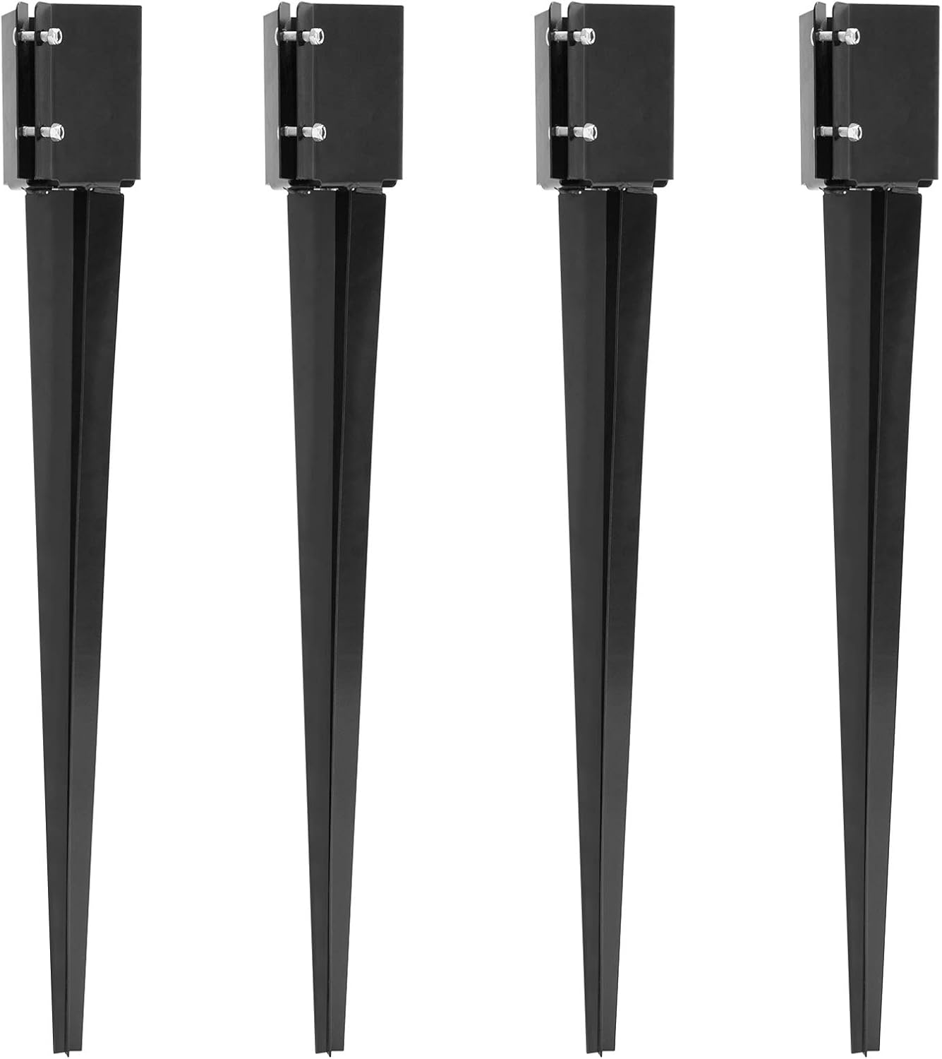 Doniks 4 Pack Fence Post Anchor Ground Spike 24 x 4X 4 inch Heavy Duty Metal Powder Coated Post Base for Mailbox Fence Guidepost Garden Ground Post Nail with Tightening Screws Lock Nuts Pack of 2