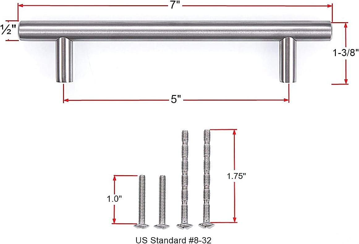 Haitis Cabinet Hardware Drawer Pulls Full Solid Heavy Duty Brushed Nickel Cabinet Pulls Stainless Steel Cabinet Handles for Kitchen Bathroom, 7’’Length, 5’’ Hole Center (20Pack) Pack of 2