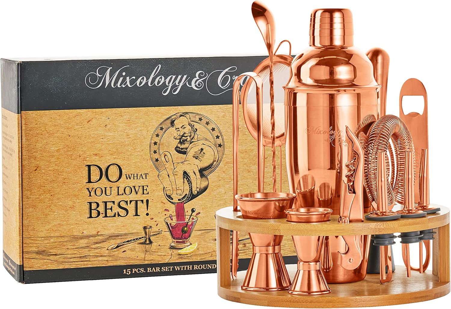 Mixology & Craft Bartender Kit - 15 Piece Set Including Cocktail Shaker and Bar Accessories, Perfect for Drink Mixing at Home, Plus Exclusive Recipe Cards Pack of 2