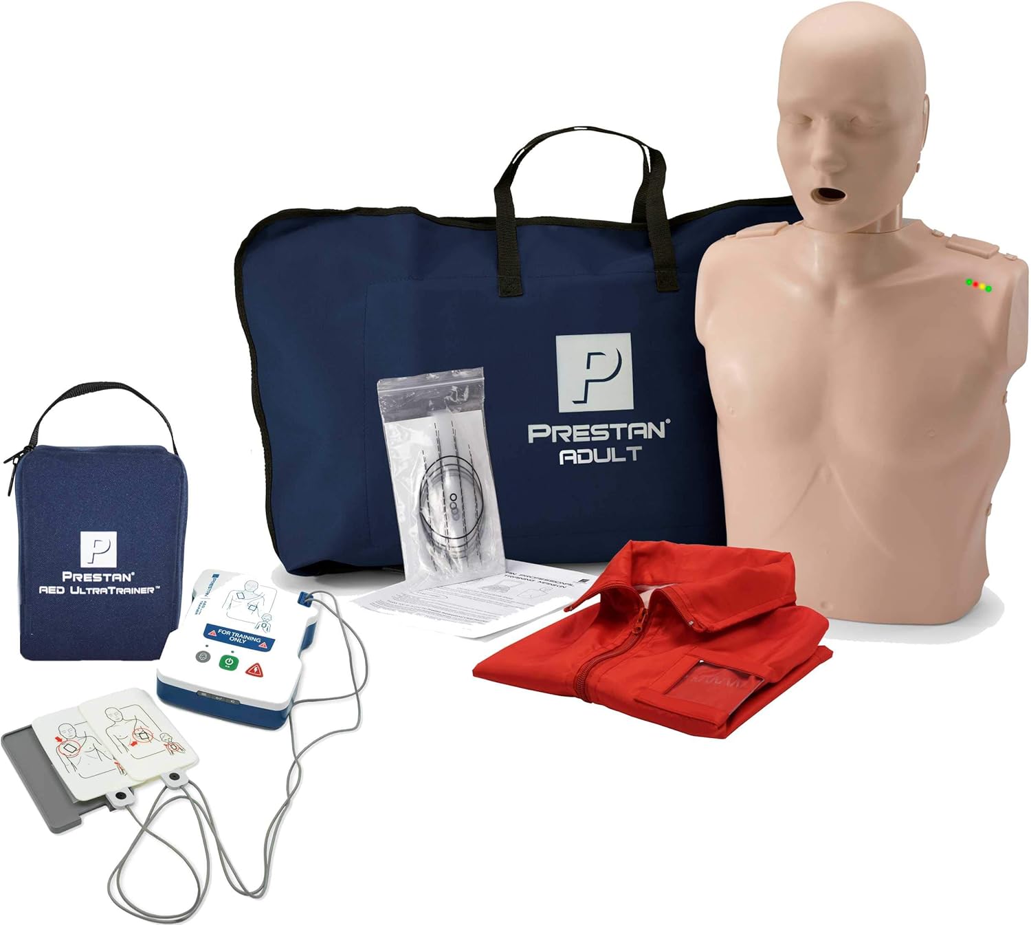 CPR Adult Manikin with Feedback Prestan AED UltraTrainer, and MCR Accessories