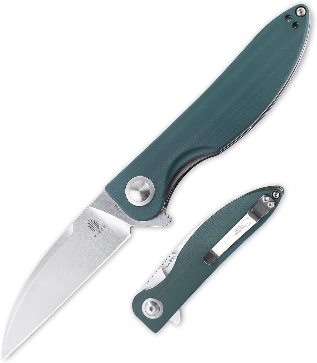 Kizer Sway back, Button Lock Folding Pocket Knife, Flipper Opening, N690 Blade with G10 Handle for Outdoor and EDC -V3566 (Purple G10 handle + N690 blade)