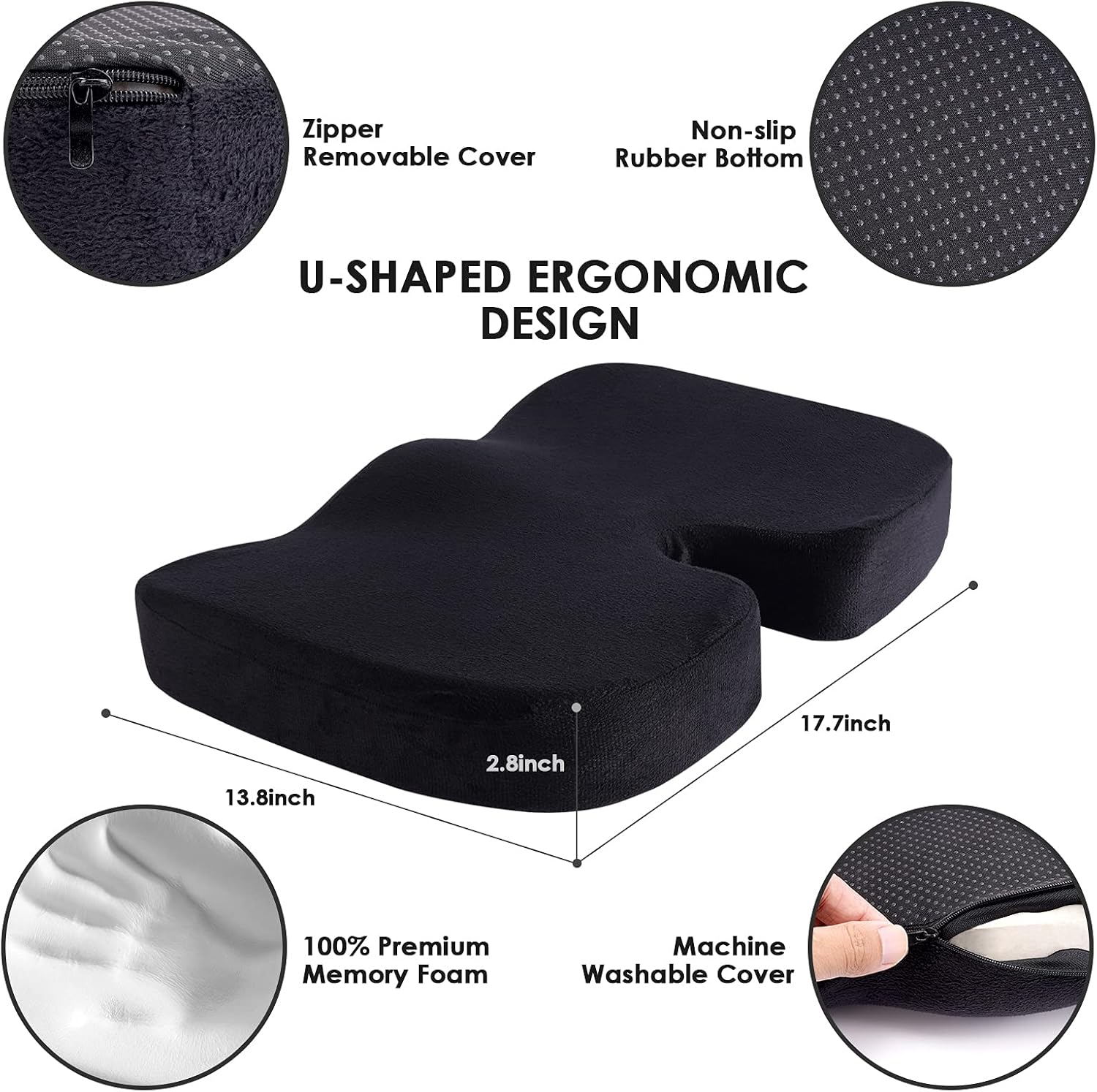 Aholard Office Chair Cushion - Memory Foam Coccyx Seat Cushion for Tailbone Pain - Car Seat Cushion with Non-Slip & Ergonomically Designed for Wheelchair Computer Desk Chair -Sciatica Back Pain Relief