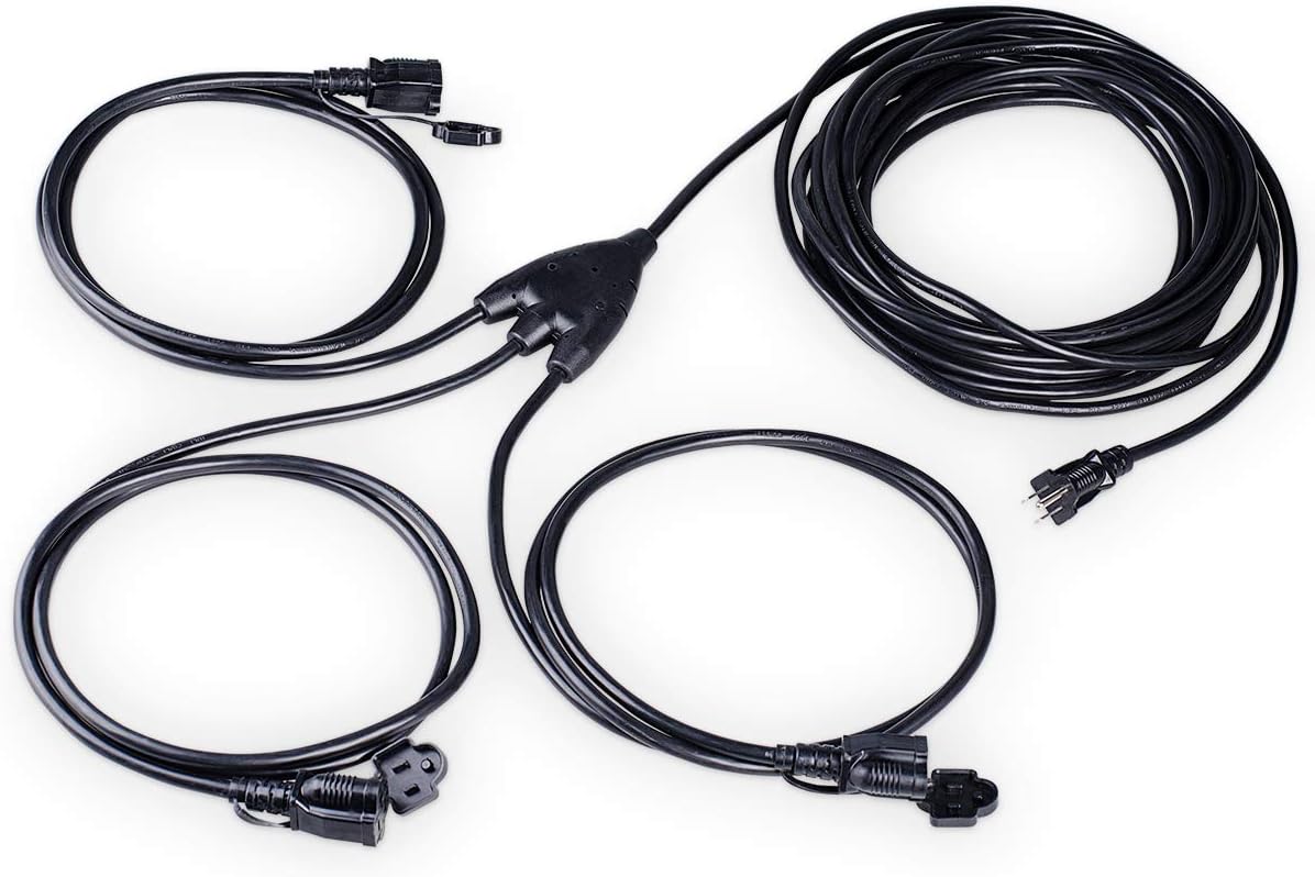 Yodotek Outdoor Power Extension Cord,Max 40ft plug to End (52 FT Total)1 to 3 splitter,16/3 SJTW,Waterproof,Ideal for Multiple Appliances,Landscaping Lights,Holiday Decoration, Black UL Listed