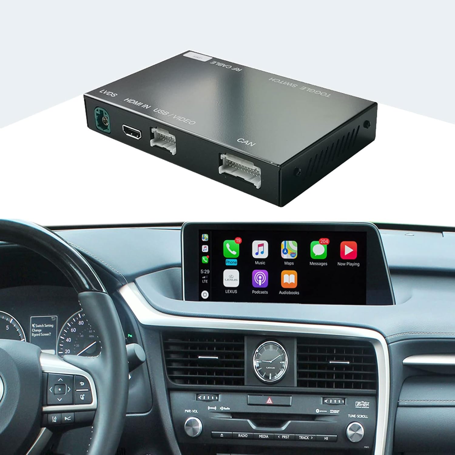 Wireless Carplay Retrofit Kit Decoder Car Stereo for Lexus NX RX ES GS RC CT LS LX LC UX 2014-2019, Car Radio Receiver AirPlay Car Play, Support Android Auto, Mirrorlink, Reverse Track Camera