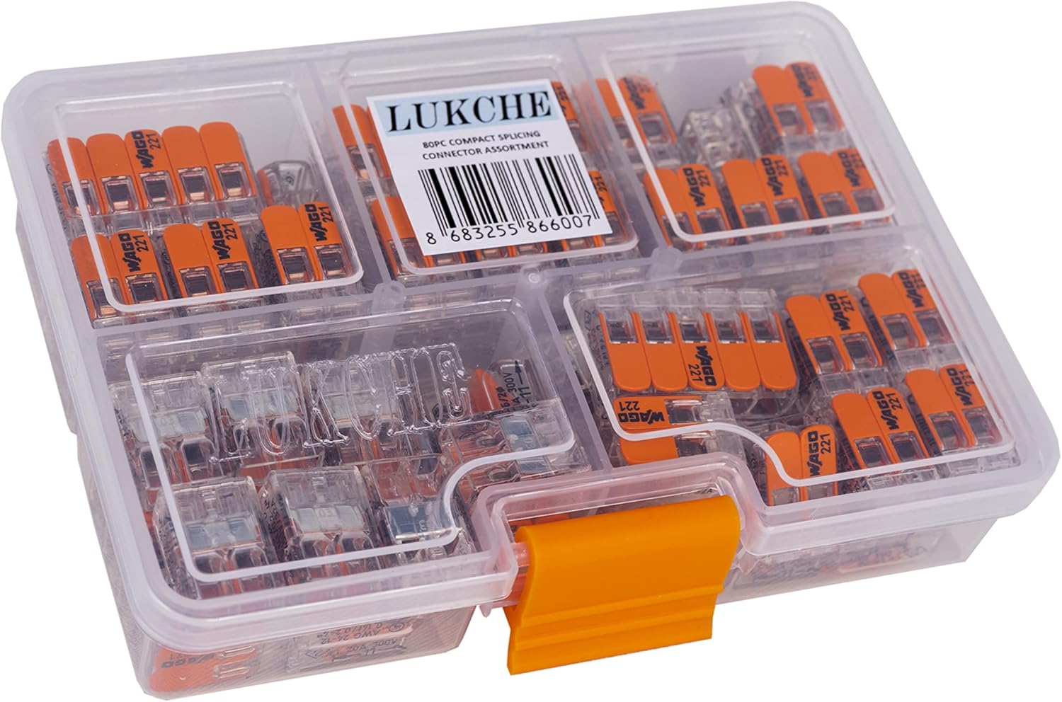 WAGO 80pc Wire Connectors,Compact Wire Splicing Connector,221 Series Lever-Nuts Assortment with Case | Includes (40x) 221-412, (25x) 221-413, (15x) 221-415 Pack of 2