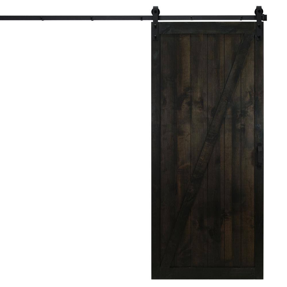 Dogberry Collections 36 in. x 84 in. Classic Z Midnight Black Alder Wood Interior Sliding Barn Door Slab with Hardware Kit