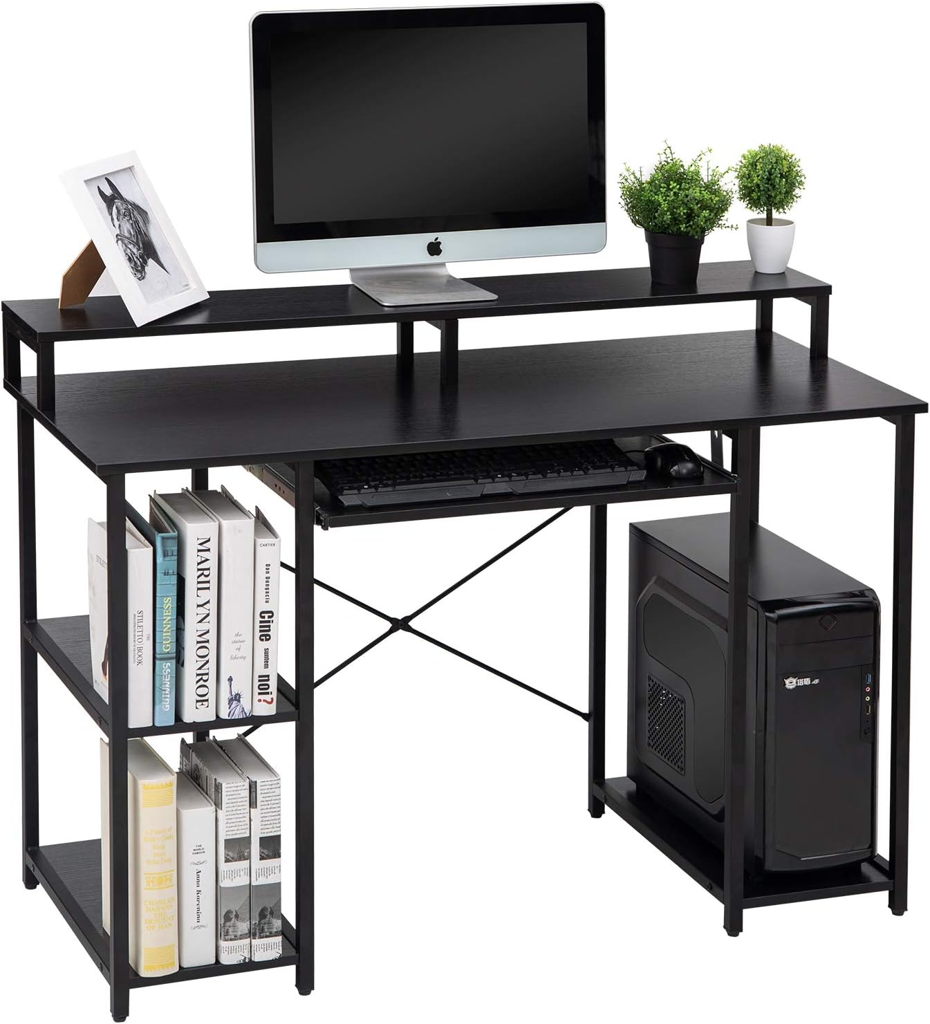 TOPSKY Computer Desk with Storage Shelves/23.2in Keyboard Tray/Monitor Stand Study Table for Home Office (46.519 inch,Black)