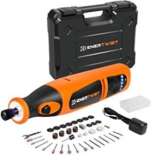 EnerTwist 8V Max Cordless Rotary Tool Kit Lithium-Ion Battery Powered Variable Speed Micro Drill Set with Front LED Worklight and 40 Accessories for Crafting Drilling and DIY Projects, ET-RT-8