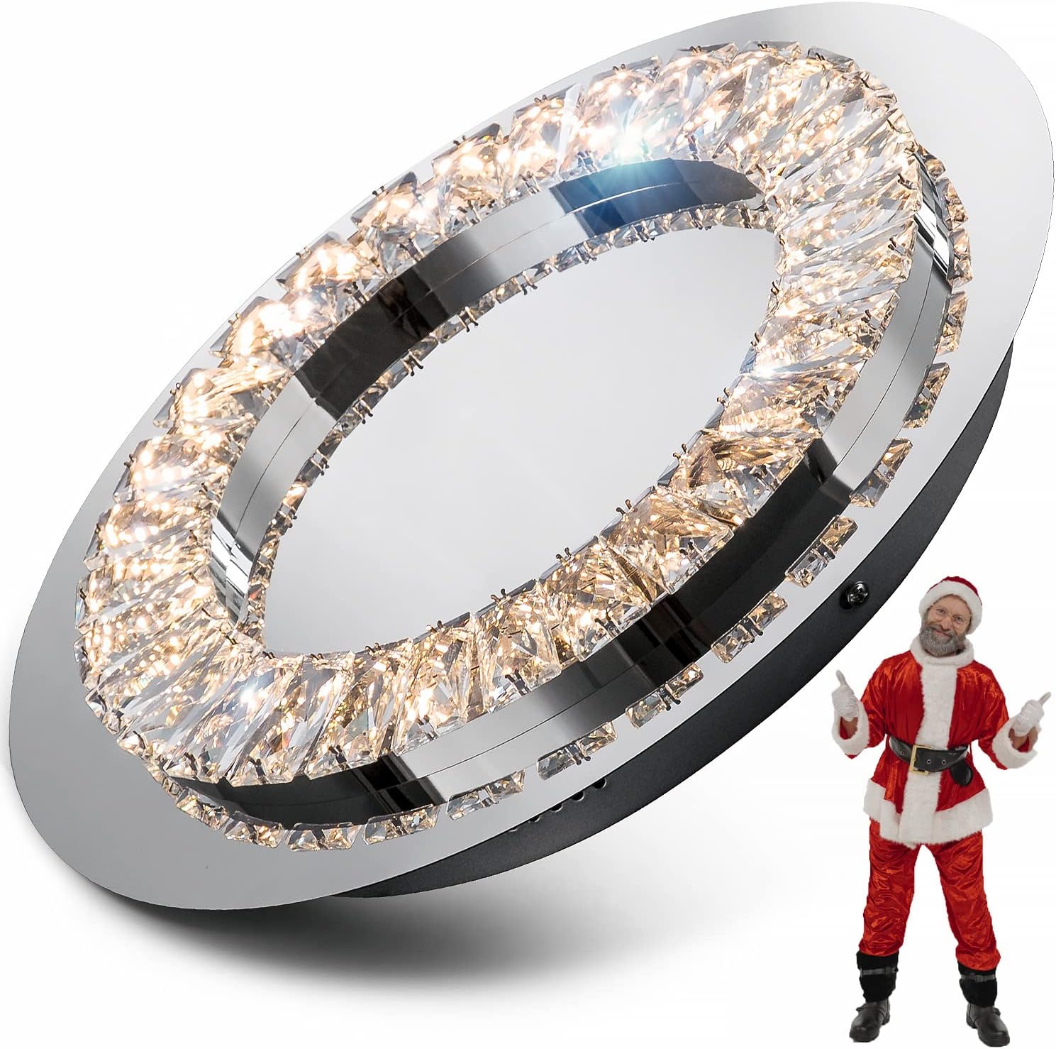 Shoredon 2 Tiers Luxury Crystal Ceiling Light Fixture Flush Mount/Close to Ceiling Light 3300K LED Modern Round 21