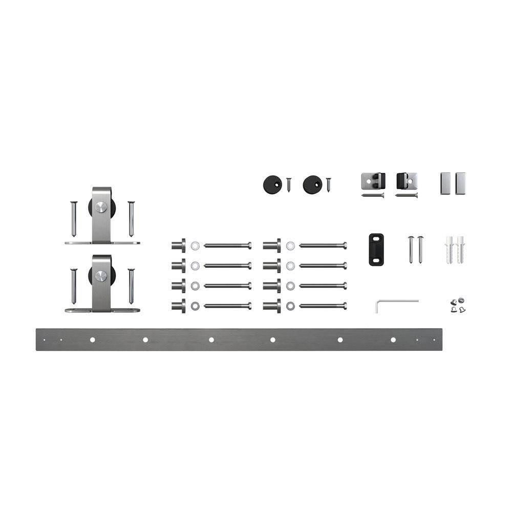 Solid Mini Sliding Standard Single Barn Door Hardware Kit American Pro Decor Finish: Stainless Steel, Track Length: 60 in.