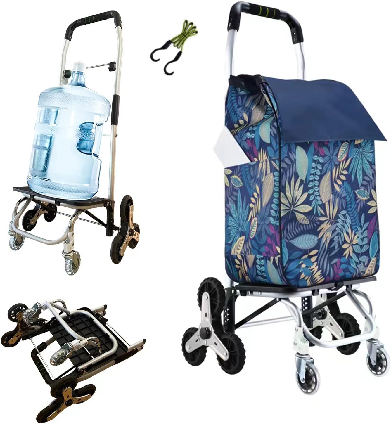 Shopping Cart Grocery Foldable Cart with Aluminum Frame, Large Detachable Waterproof Canvas ba,8 Wheel (Blue)