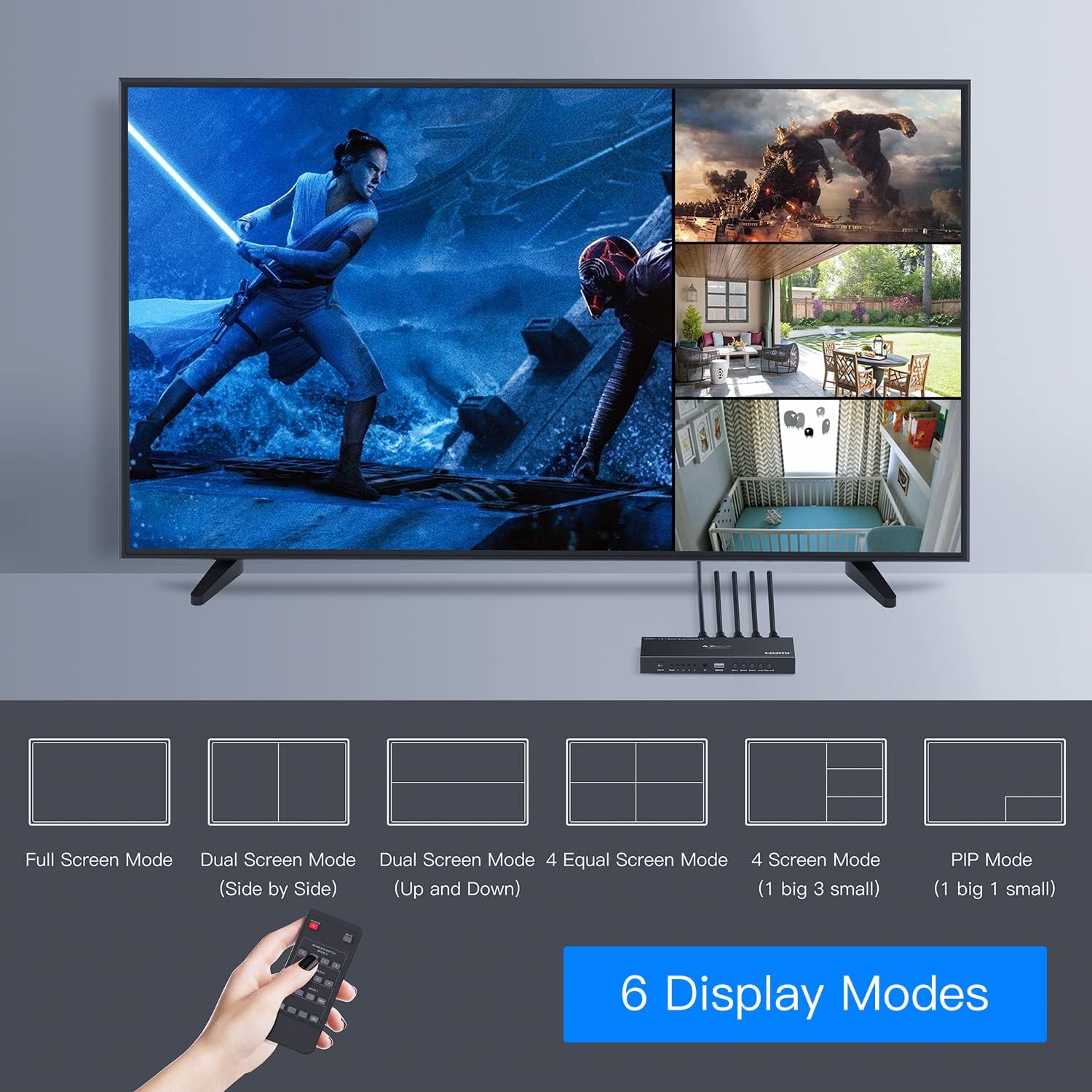 HDMI Multiviewer Switch 4x1,PORTTA HDMI Quad Multi-Viewer Seamless Switcher 4 in 1 Out with Loop, Audio Extractor to Stereo,4K,5 Viewing Modes for Security Camera, Gaming Consoles (Multiviewer 4K30Hz)