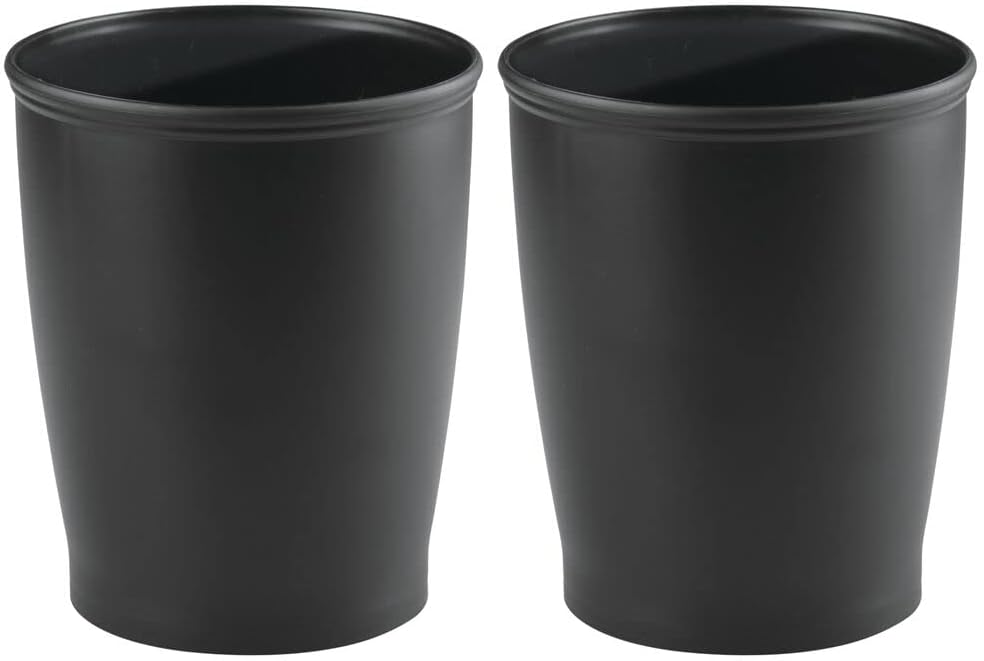 mDesign Modern Round Shatter-Resistant Plastic Small Trash Can Wastebasket, Garbage Container Bin for Bathrooms, Kitchens, Home Offices, Dorm Rooms, 2 Pack - Charcoal Gray