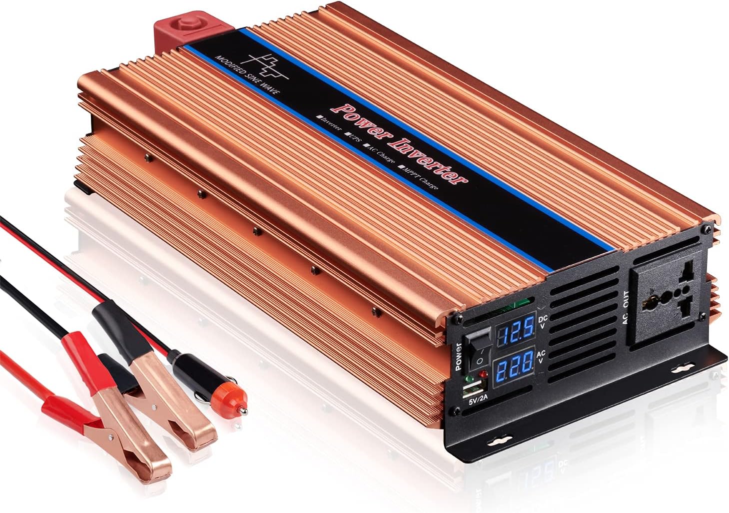 GISIAN 2000W Power Inverter DC 12V to AC 110V Car Converter with Digital LED Display, 110V AC Outlet & 2A USB Port for Smartphone, Laptop, Vehicle, Camera in Camping, Emergency