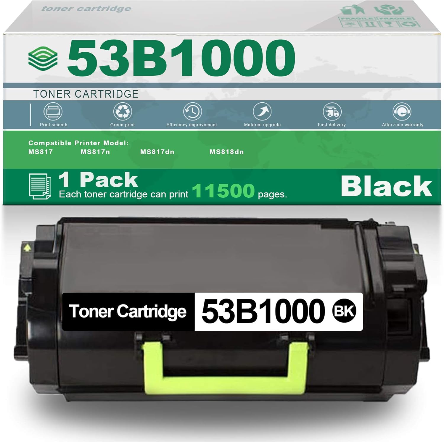 1 Pack Black Compatible 53B1000 High Yield Remanufactured Toner Cartridge Replacement for Lexmark MS817 MS817n MS817dn MS818dn Printer.