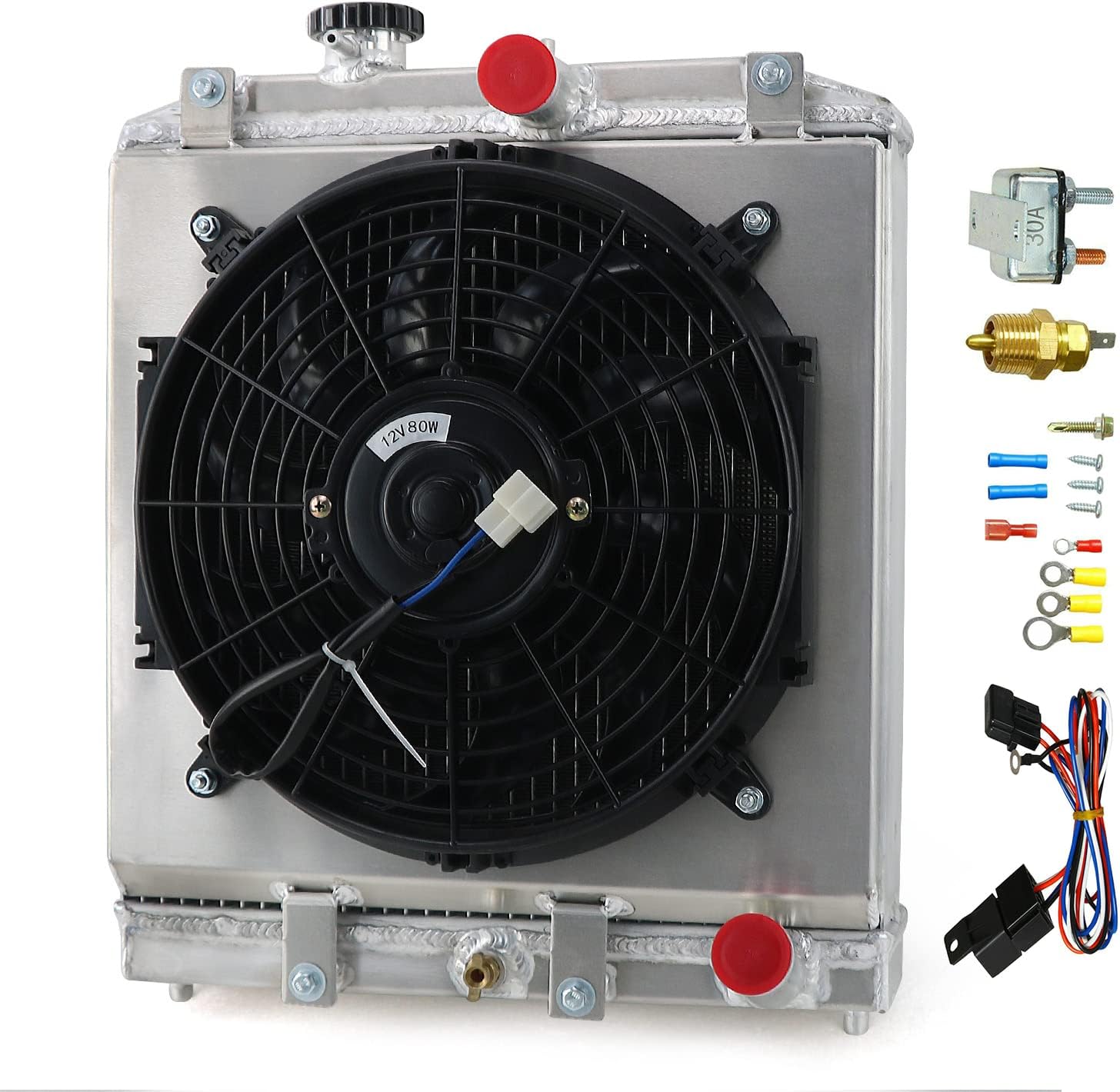 CoolingCare Aluminum Radiator Compatible with 1992-2000 Honda Civic & 93-97 Honda Del Sol & 94-01 Acura Integra MT (3 row radiator + shroud/fan + relay)