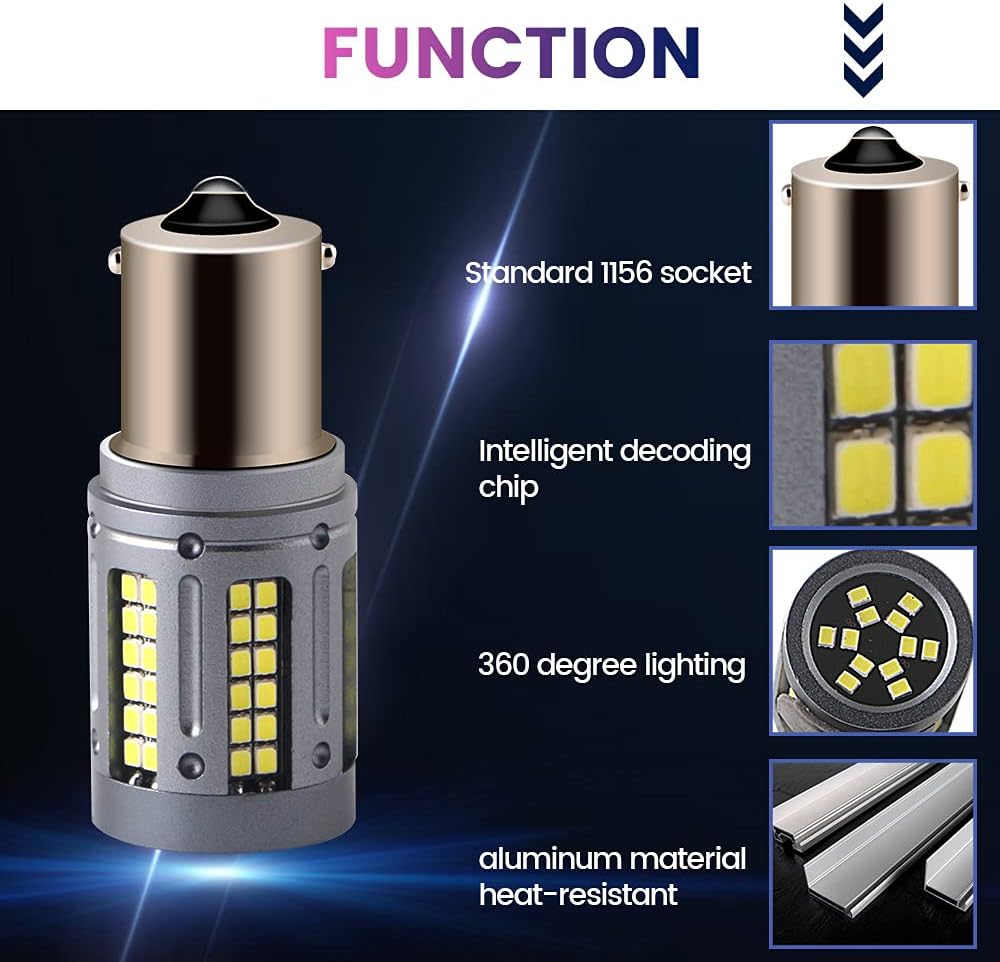 EverBrightt Turn Signal Lights 1156 BA15S P21W (180&deg;)1156 BA15S 1003 7506 1141 CANBUS Free LED Bulb for Car SUV RV Light Brake Light Camper Boat Trunk Travel Trailer Interior Lights White (Pack of 2)