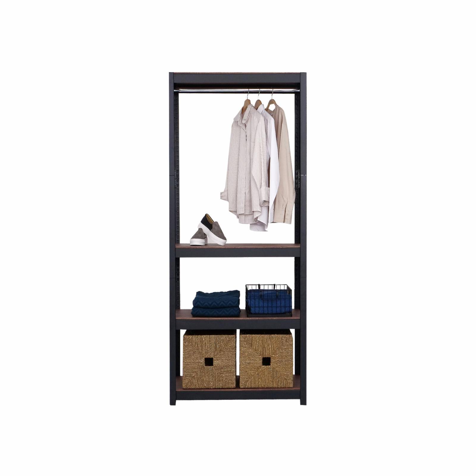 Best Home Fashion Kepsuul 31.50 in. W x 15.75 in. D x 76.75 in. H Black Clothing Rack + 2-Shelf Wood Closet System