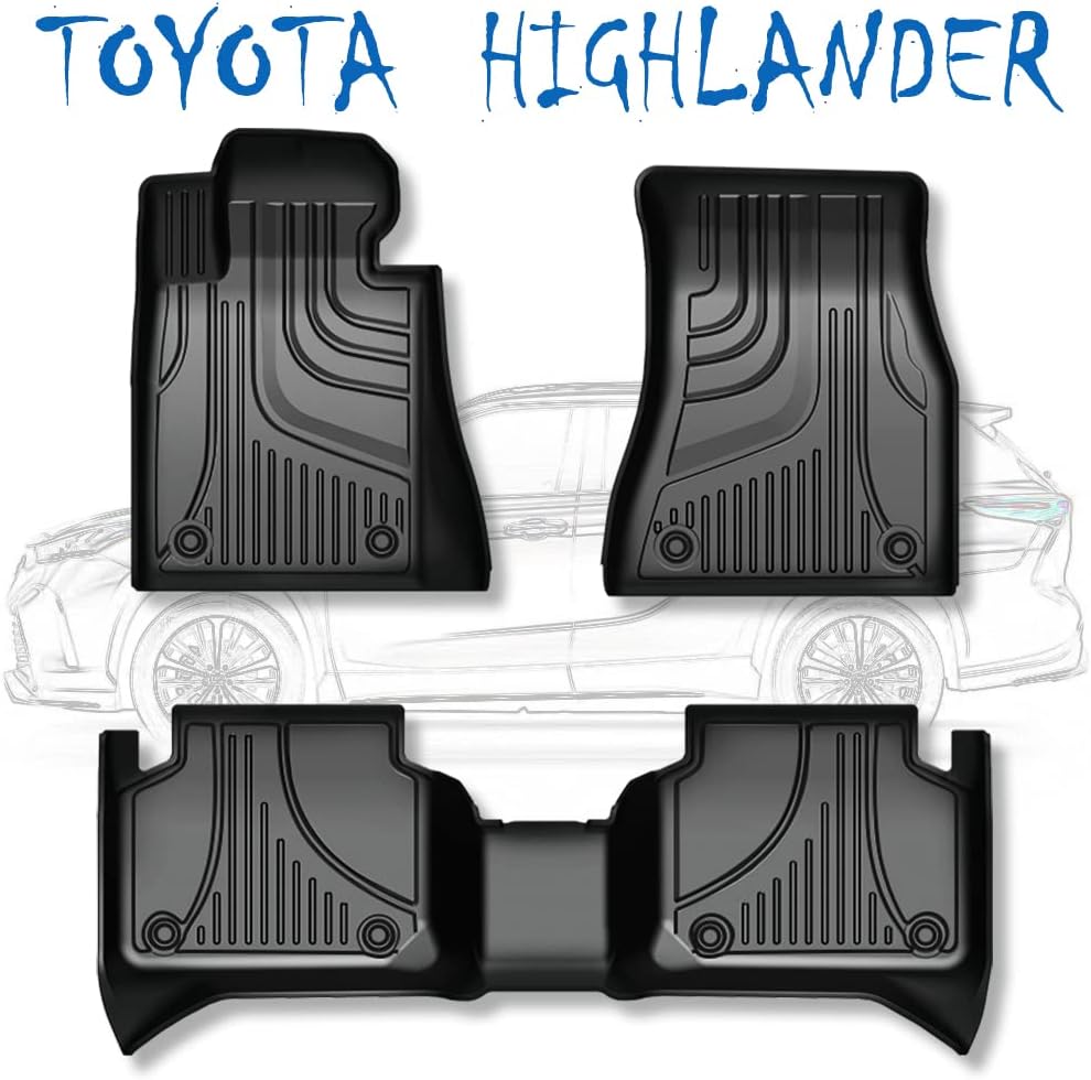 DISUTOGO Car Floor Mats for 2022 Toyota Highlander TPE All Weather Guard Protection, Cars Heavy Duty Front & 2nd Row Full Set Liners, Black