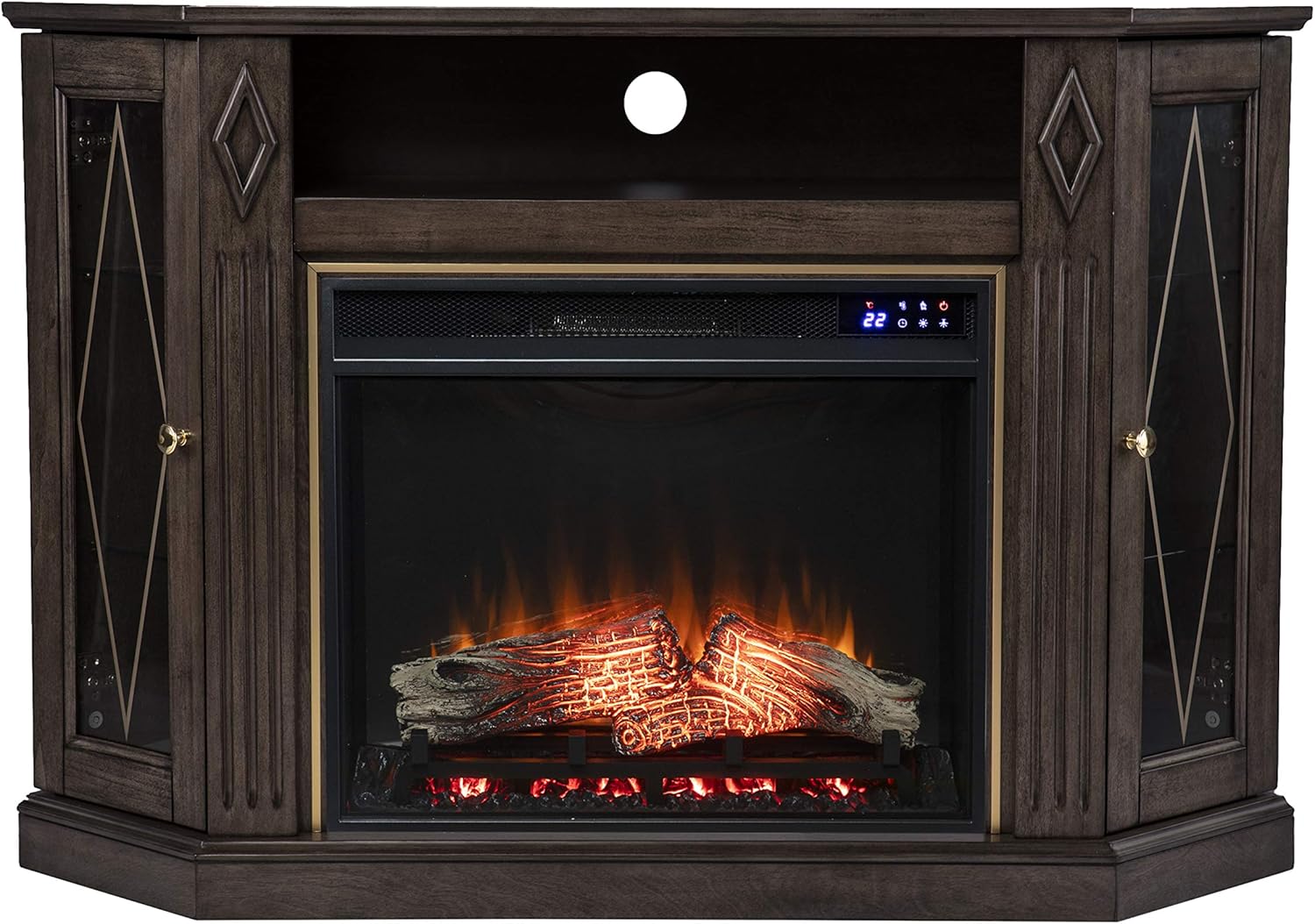 SEI Furniture Austindale Electric Fireplace w/ Media Storage, Brown/Gold
