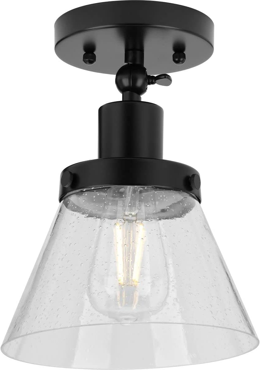 Hinton Collection 1-Light Matte Black Vintage Semi-Flush Mount Ceiling Light