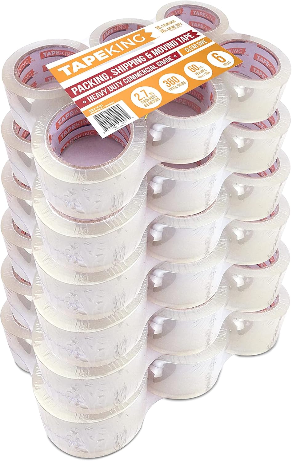 Tape King Clear Packing Tape - 60 Yards Per Roll (36 Rolls) - 1.88 Inch Wide Stronger & Thicker 2.7mil, Heavy Duty Adhesive Industrial Depot Tape for Moving Packaging Shipping, Office & Storage Pack of 2