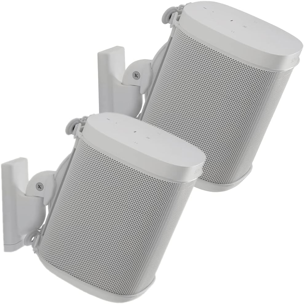 Sanus Adjustable Speaker Wall Mounts Designed for SONOS ONE, Play:1 & Play:3 - Pair (White) Pack of 2