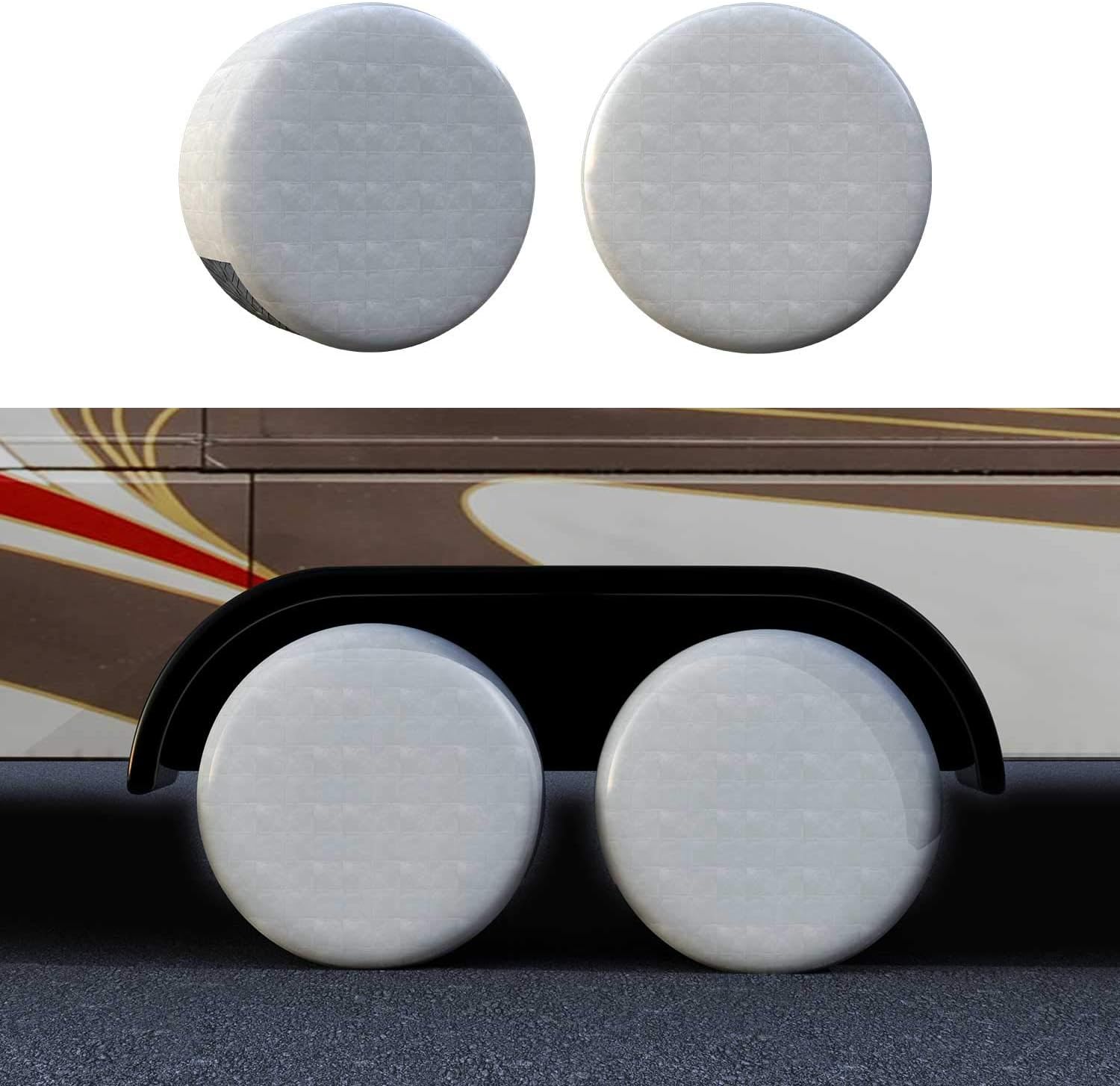 TCP Global Set of 4 - Waterproof Aluminum Film Tire Cover Protectors with Cotton Lining & Straps, fits tire diameters 27