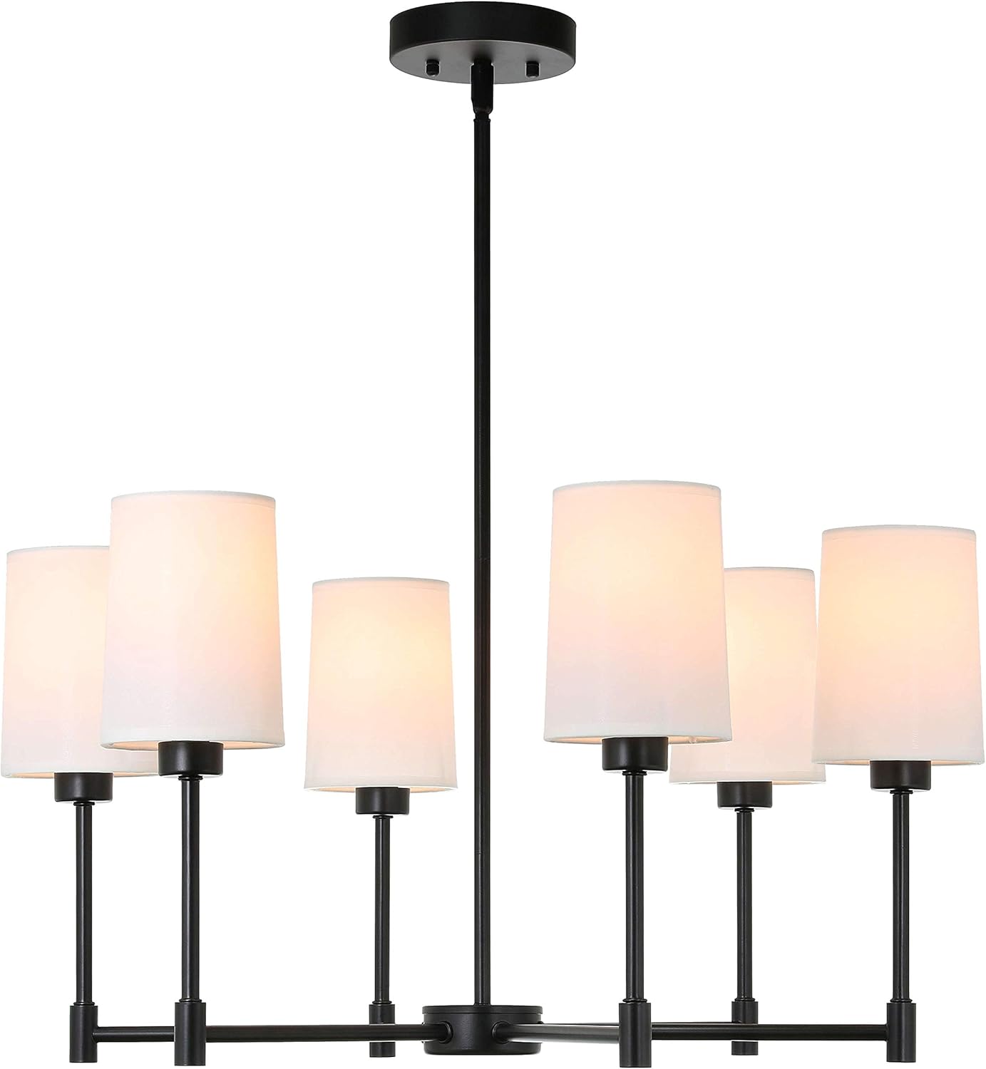 XiNBEi Lighting Chandeliers, 6 Light Chandelier with Fabric Shade, Modern Pendant Lighting Matte Black Finish for Living & Dining Room XB-C1215-6-MBK