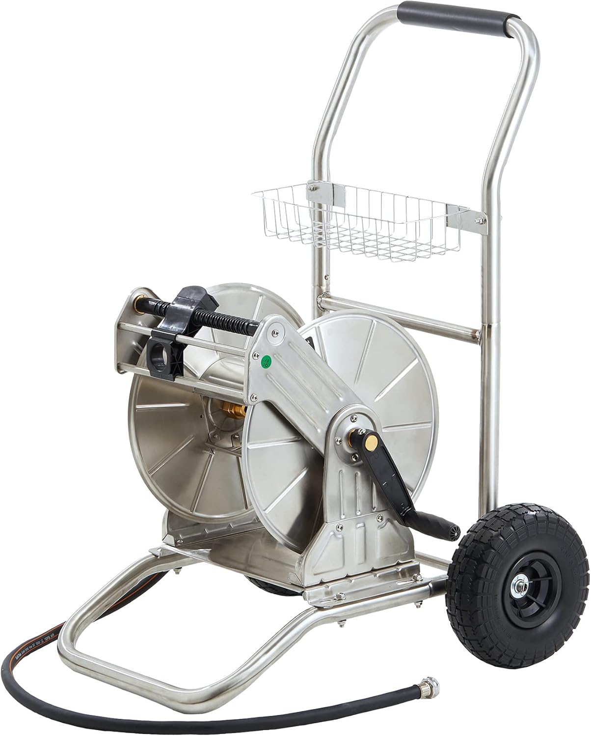 Giraffe Stainless Steel Hose Reel Cart Heavy Duty, Wall Mounted Retractable Garden Hose Reel with Crank, Water Hose Cart with 2 Solid Wheels, 150-Feet 5/8