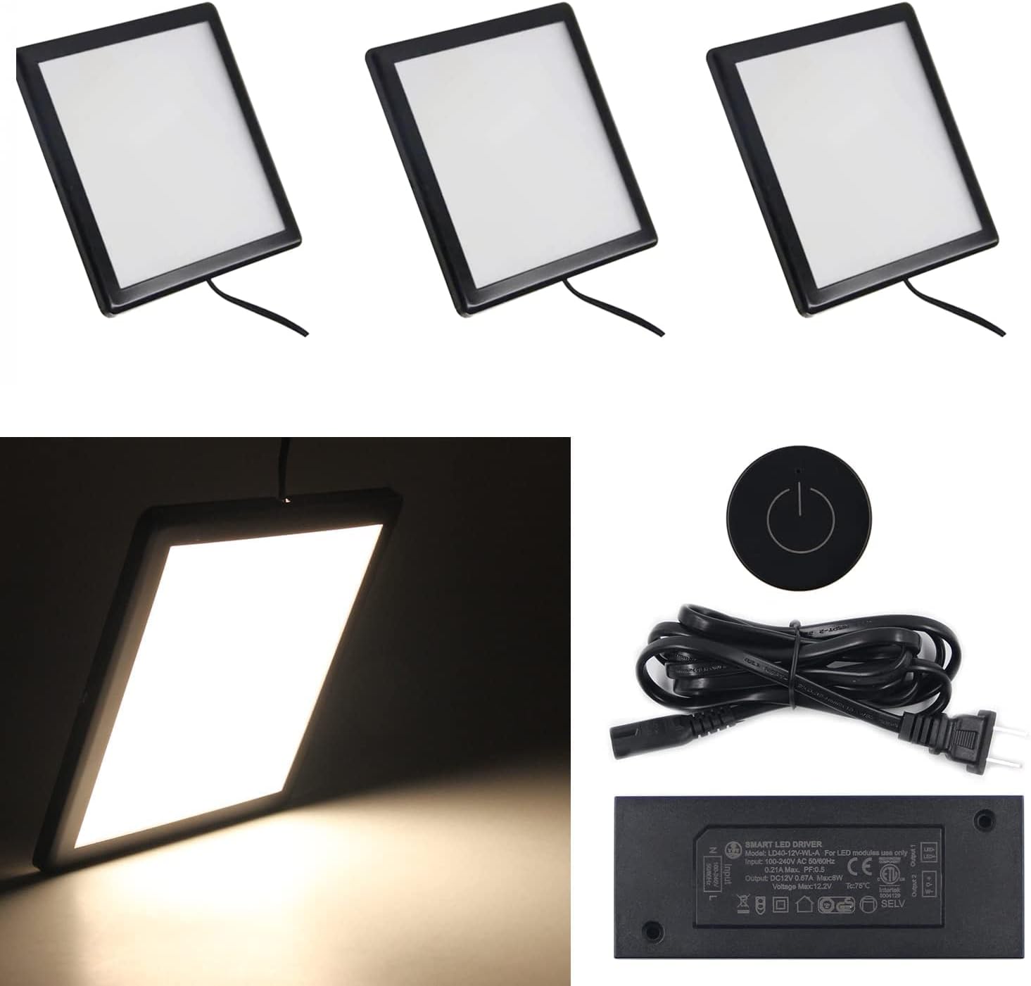 VST Under Cabinet Mini Panel Lighting 3PCS 3.94inch 12V 2.5W(Total 7.5W) with Wireless Dimmer Switch, Surface Mount Puck Light for Kitchen Van Truck Car Galley Downlight ( Square White 4000K)