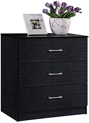 Pemberly Row Contemporary 3 Drawer Chest with Metal Gliding Rails in Black