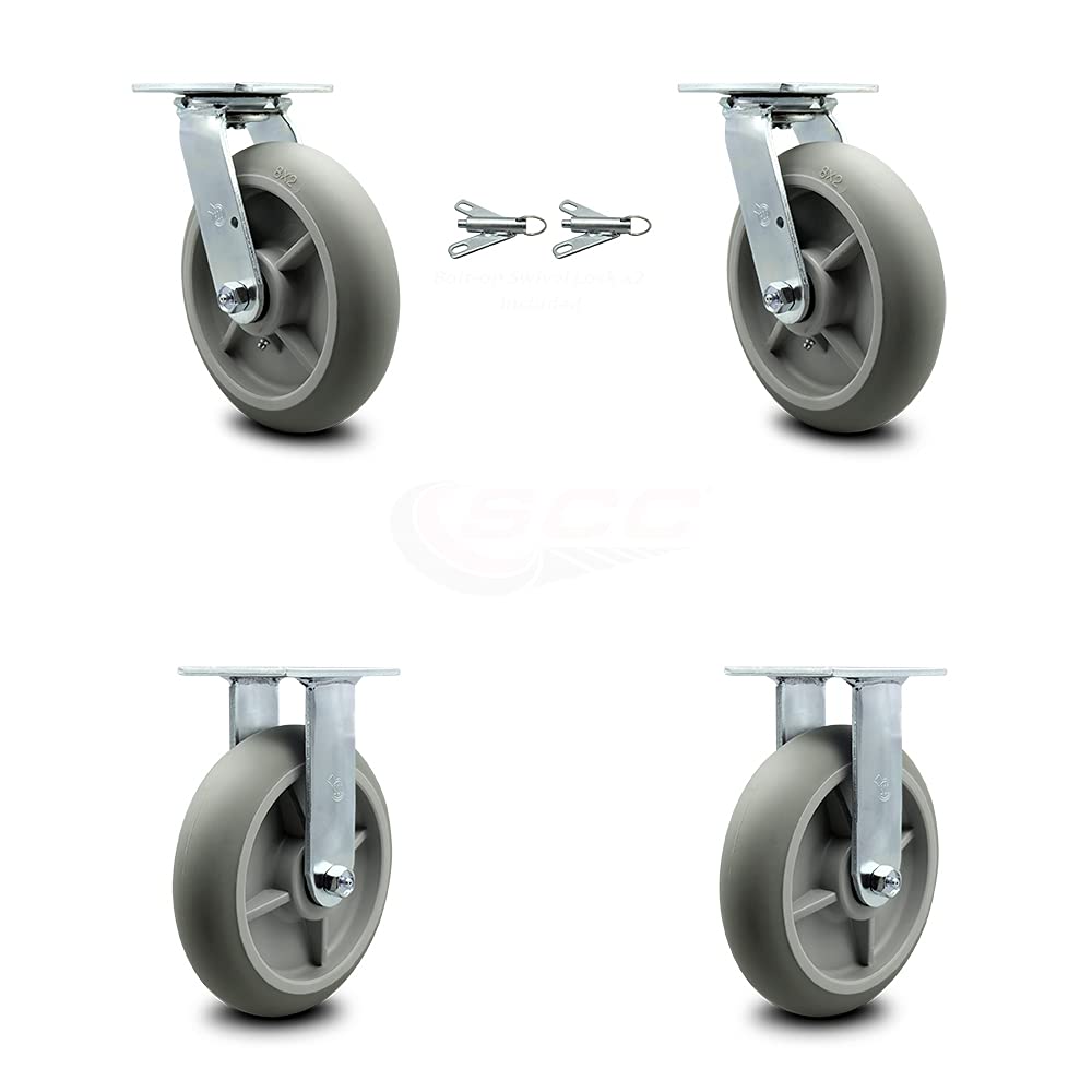 Lavex Lodging Housekeeping Cart Caster Set Maintenance Free Replacement Set - Includes 2 Swivel with Bolt-On Swivel Locks and Brakes and 2 Swivel with Brakes - Set of 4 -Service Caster