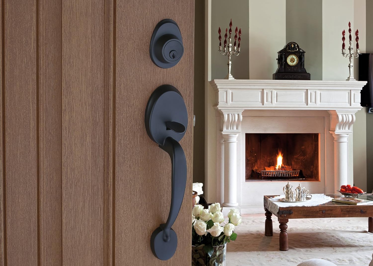 Copper Creek CZ2610xKLL-BC Mid Century Modern Front Door Handle Set with Left Hand Scandinavian Lever Trim, Black